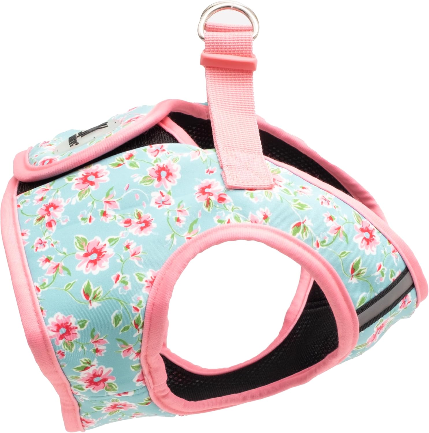 THE WORTHY DOG Step-in Dog Harness for Medium Dogs, Comfortable Mesh, Reflective, Strong Hook and Loop Closure, Quick Release Buckle, Watercolor Floral Pattern, Teal, Medium