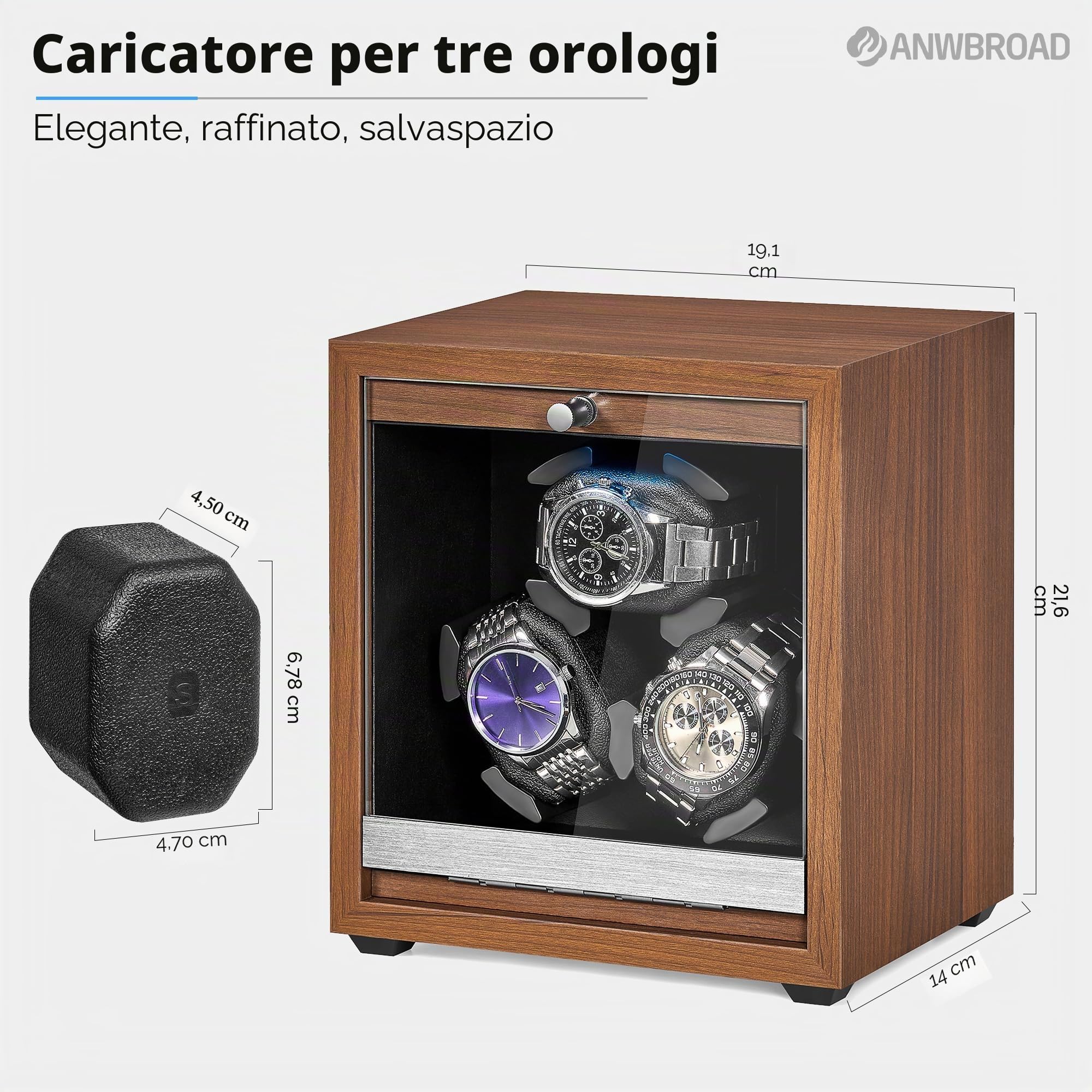 ANWBROAD Carica Orologi Automatici 3 Rotatori 4 Modalità di Rotazione USB Retroilluminazione a LED Motore Mabuchi super Silenzioso für Automatikuhren JWW013M