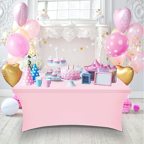 Miniatura 7 de Utopia Kitchen Paquete de 2 manteles de elastano 4 pies, rosa ajustados, ajustados, lavables y resistentes a las arrugas, elásticos, para eventos,