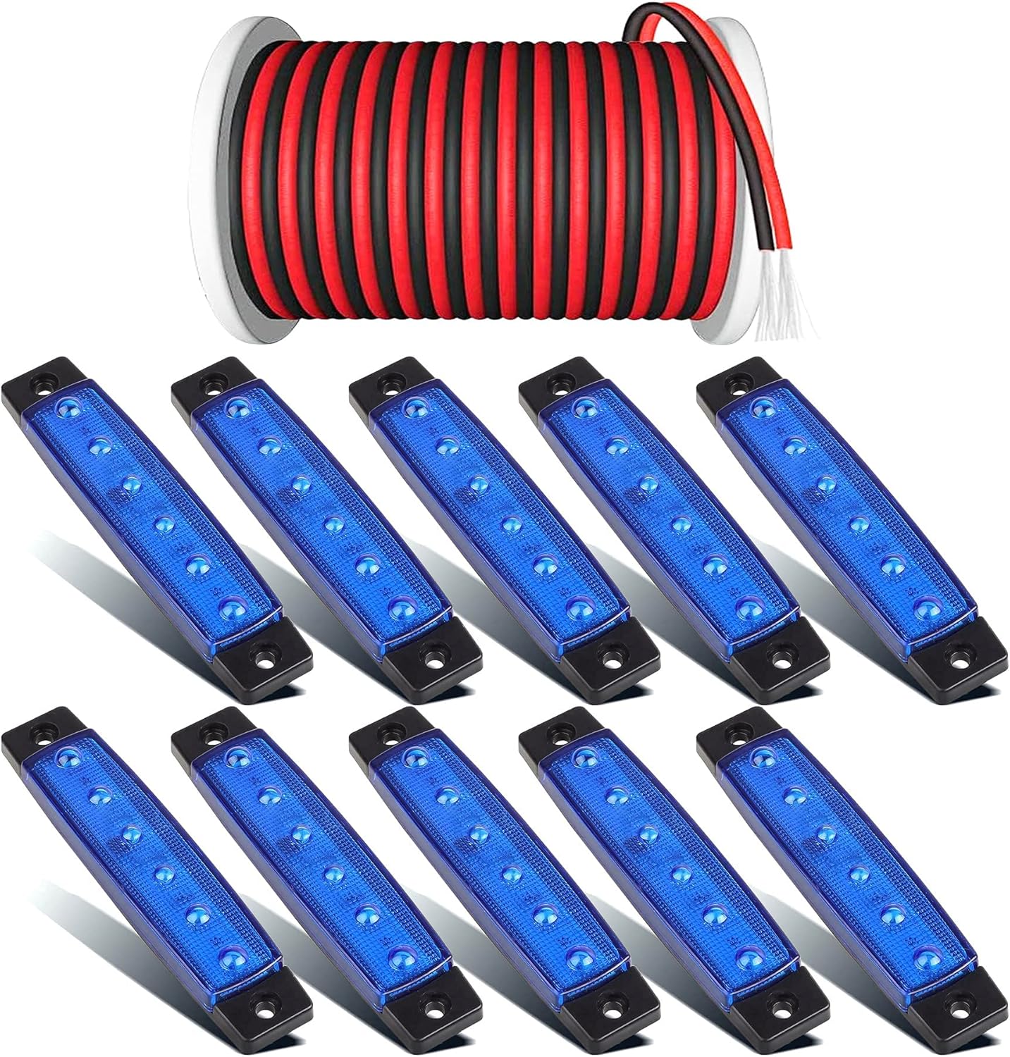 PSEQT 3.9'' LED Rock Strip Lights Car Exterior Underglow Wheel Fender Light Blue (10Pcs) + 100FT/30M 22AWG 2pin Extension Cable Wires Cord (1Pcs)