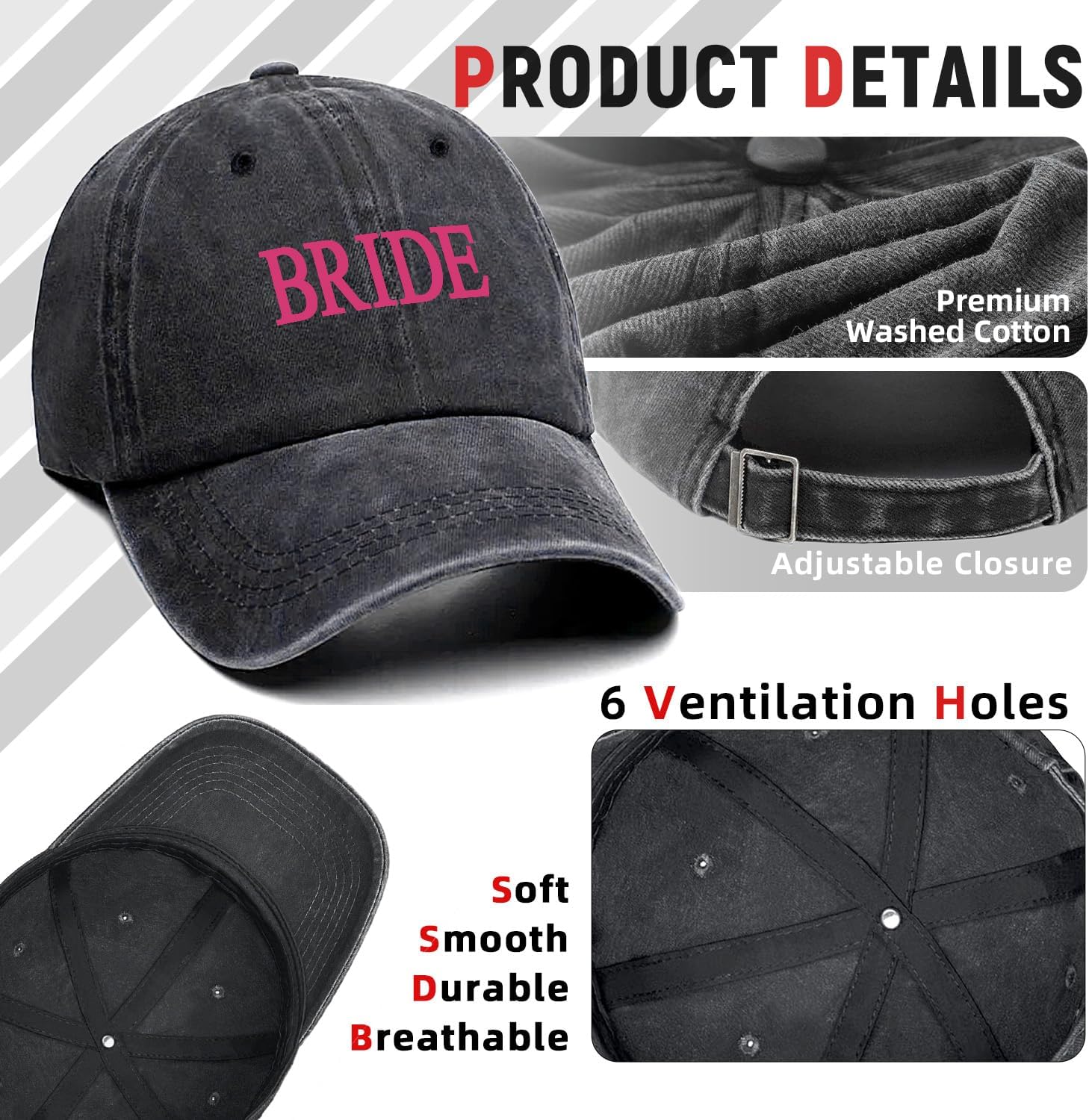 Bride Funny Printed Cotton Baseball Cap Adjustable Retro Washed Lightweight and Breathable Unisex Wedding Bride and Groom Hats, Gifts for Bridal Party Bachelorette Party Honeymoon Newlyweds Couples - Image 3