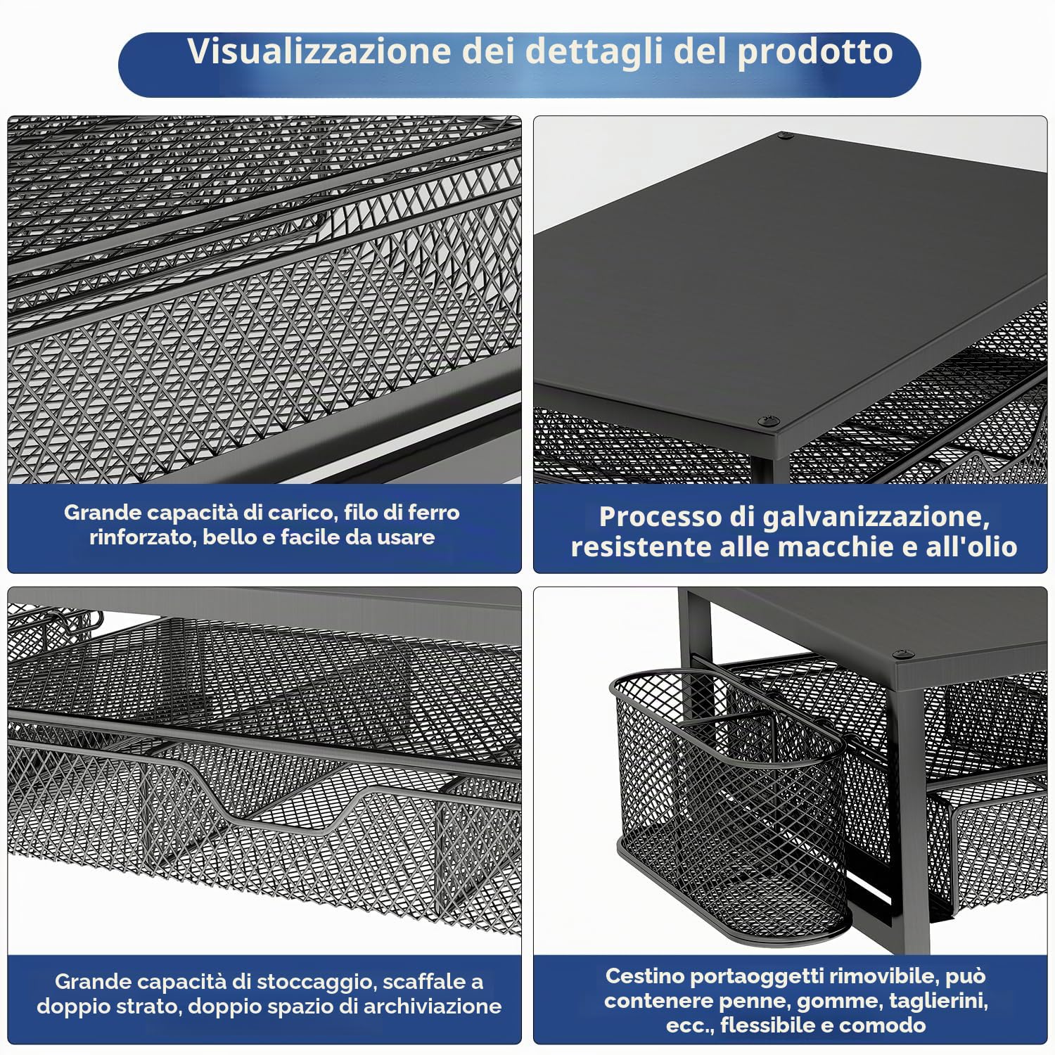 Supporto per monitor in metallo, per scrivania da ufficio con mensola, organizer per ufficio, organizer da scrivania con cassetto e portapenne, supporto per computer a 2 livelli, per iMac, PS4, PC