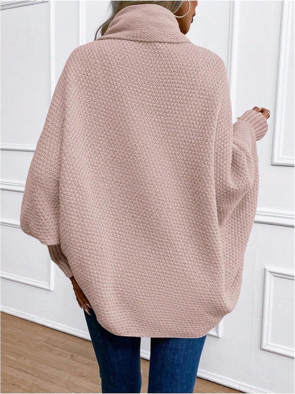 MakeMeChic Women's Casual Open Front Long Sleeve Chunky Knit Cardigans Sweaters Outerwear Coats Pink Large - Image 2