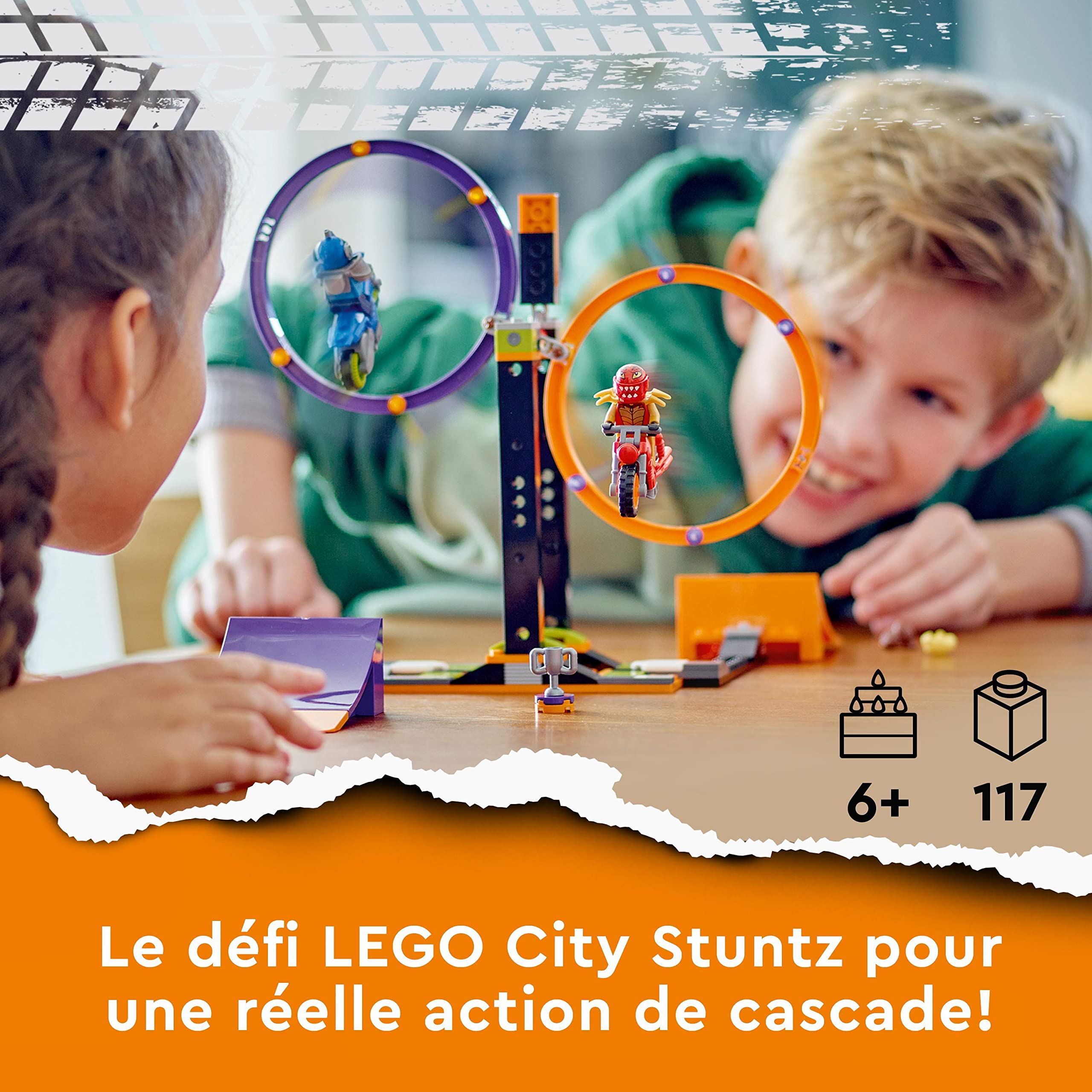 LEGO 60360 City Stuntz Le Défi de Cascade : Les Cercles Rotatifs, Épreuves pour 1 ou 2 Joueurs avec Moto, Jouet pour Enfants, Garçons et Filles Dès 6 Ans