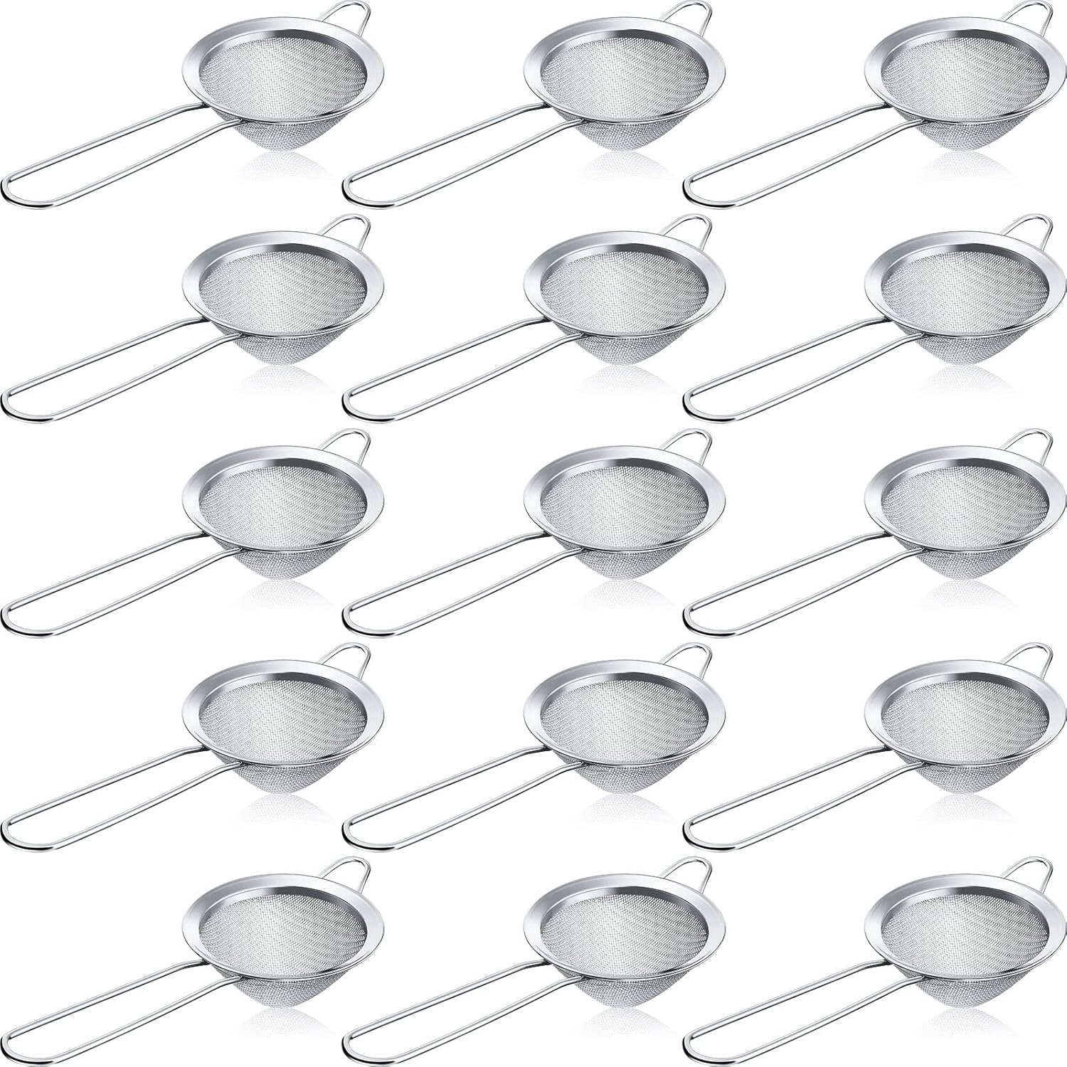 Yungyan 15 Packs Fine Mesh Small Strainer 3.3" Cocktail Strainer Stainless Steel Tea Strainers Mini Sieve Sifter for Juice, Tea Herbs, Coffee Drinks, Long Handle(Silver)