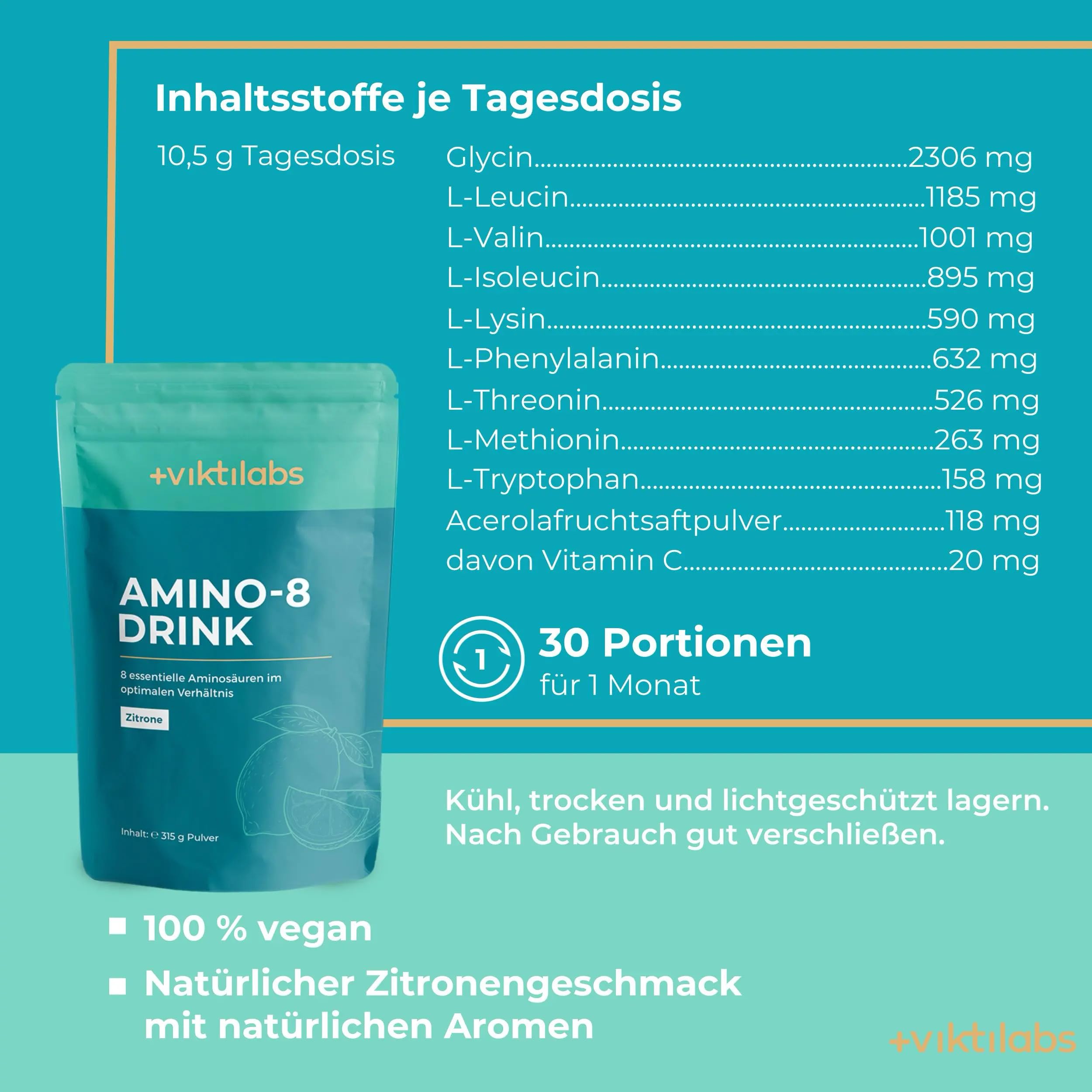 Amino 8 Drink Zitrone - 99% Bioverfügbarkeit - 8 kristalline Aminosäuren