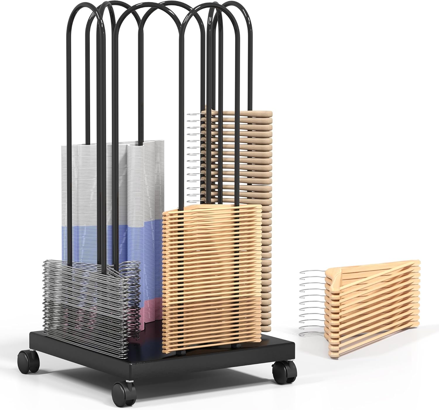 AIWFL 4 Side Storage Hanger Stacker Cart,Hanger Stacker with 4 Wheels,Clothes Storage Rack,4 in 1 Rack Stand for Shopping Mall,Specialty Store