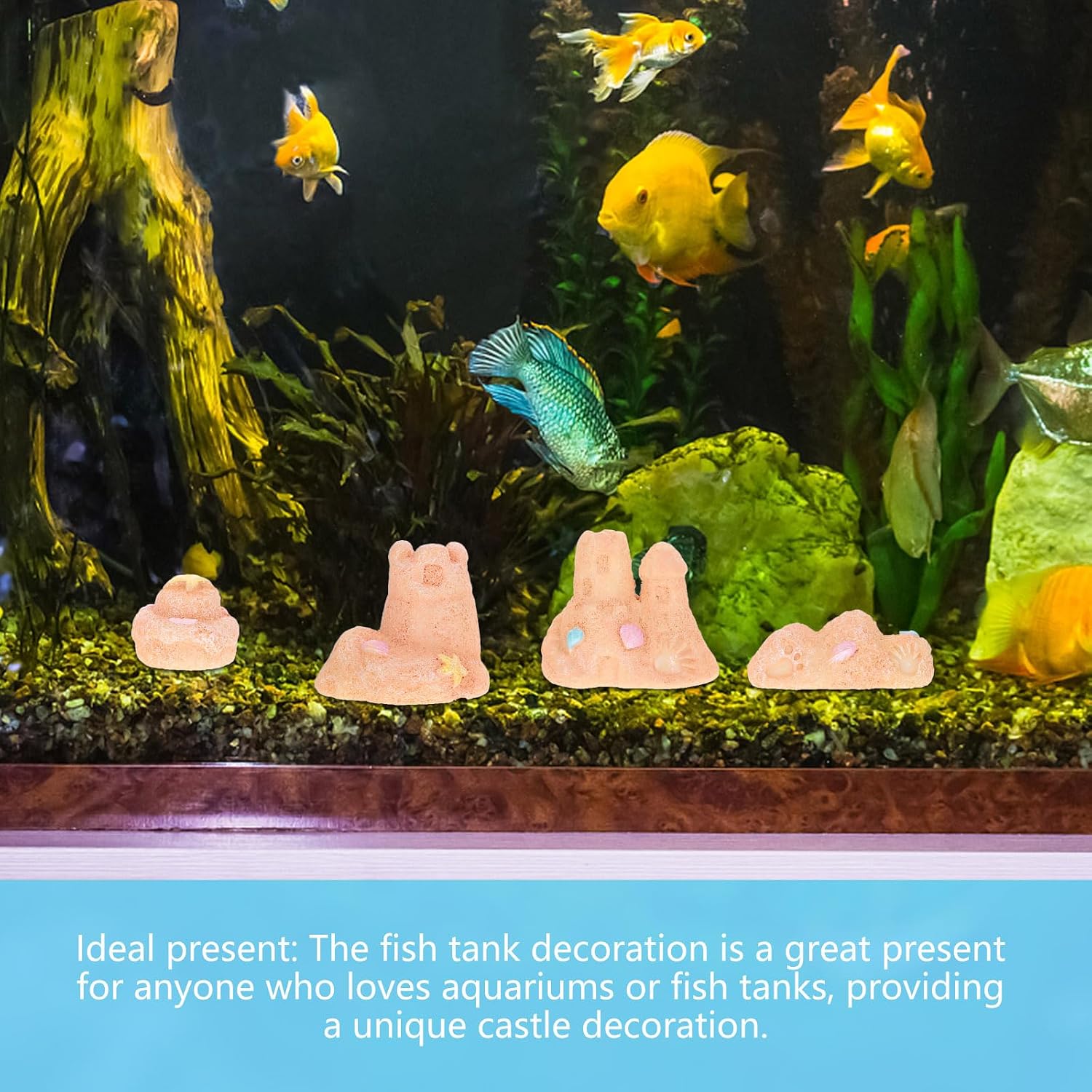 LOGOFUN 8pcs Fish Tank Castle Decoration Mini Castle Model Miniature Resin Sand Castle Craft for Aquarium Microlandscape Decorations