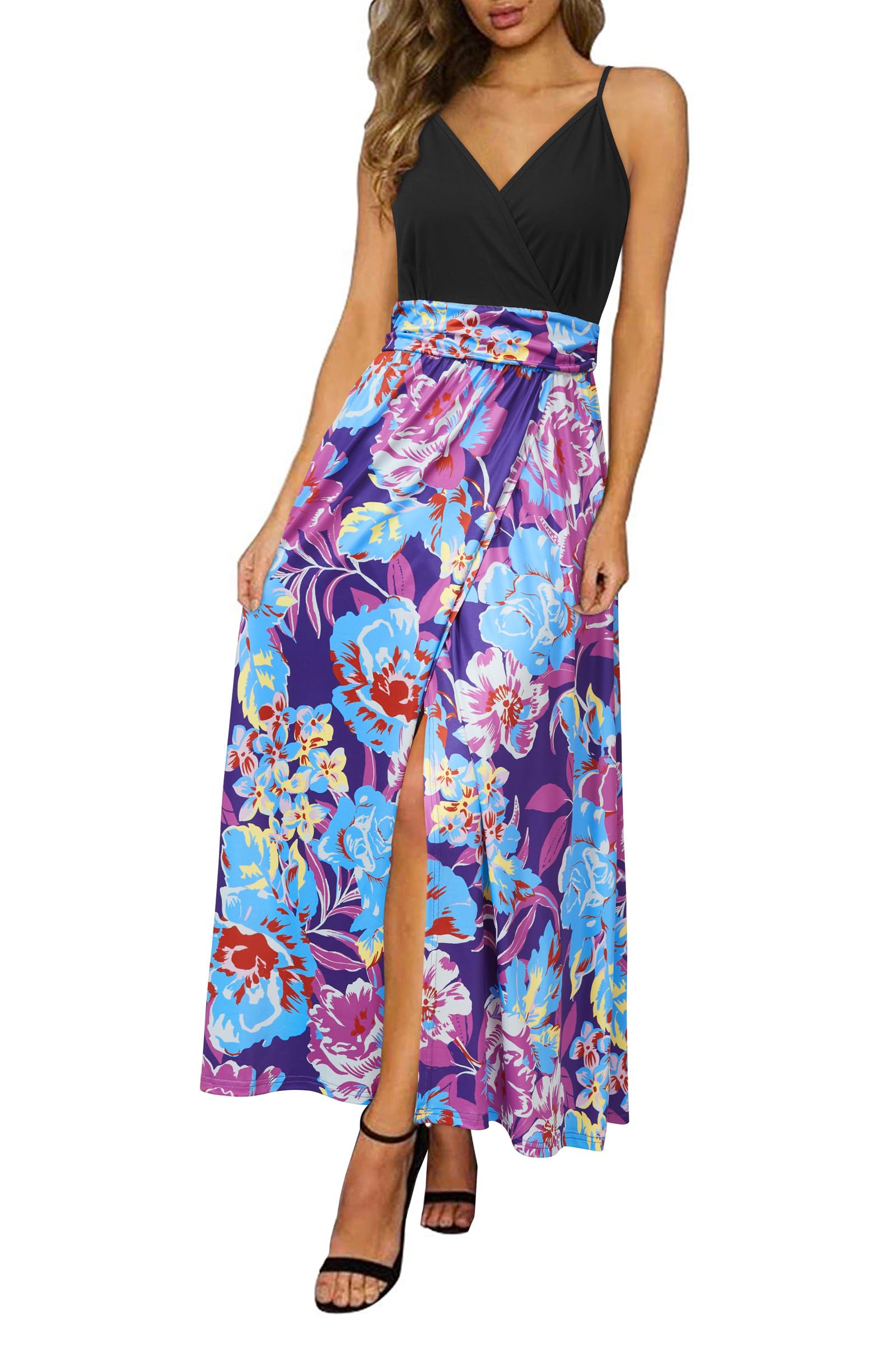 Newshows Women's 2026 Lightweight Summer Wedding Guest Beach Vacation Casual V Neck Split Flowy Maxi Dress