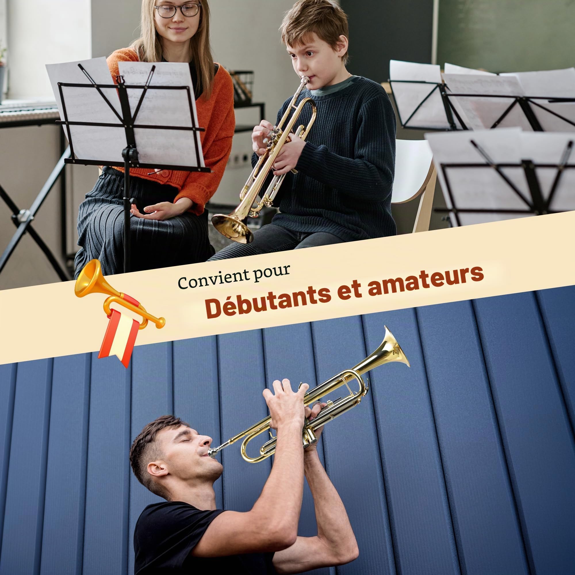 CAHAYA Ensemble de trompette Sib pour étudiant et débutant en laiton avec étui rigide, gants et embouchure