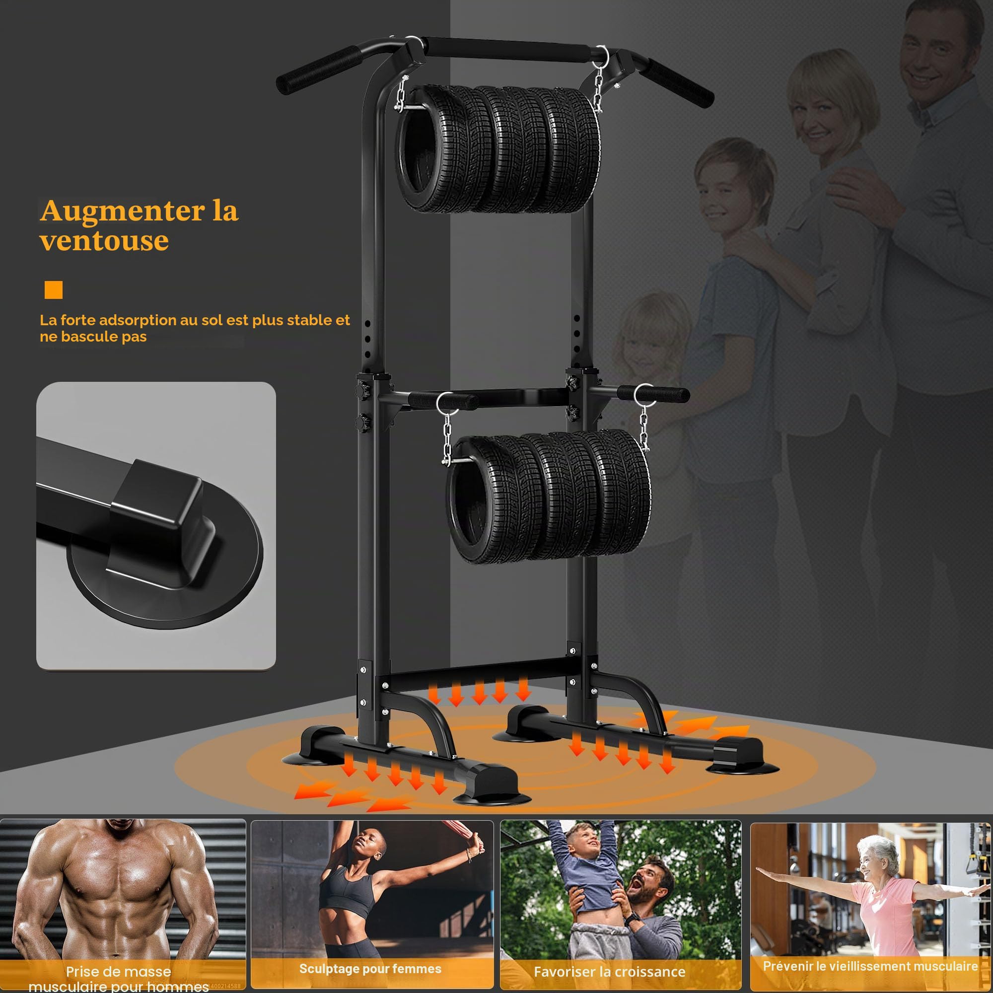 DlandHome Tour de puissance multifonction réglable en hauteur - Station de traction et de dips - Station de musculation pour entraînement de fitness