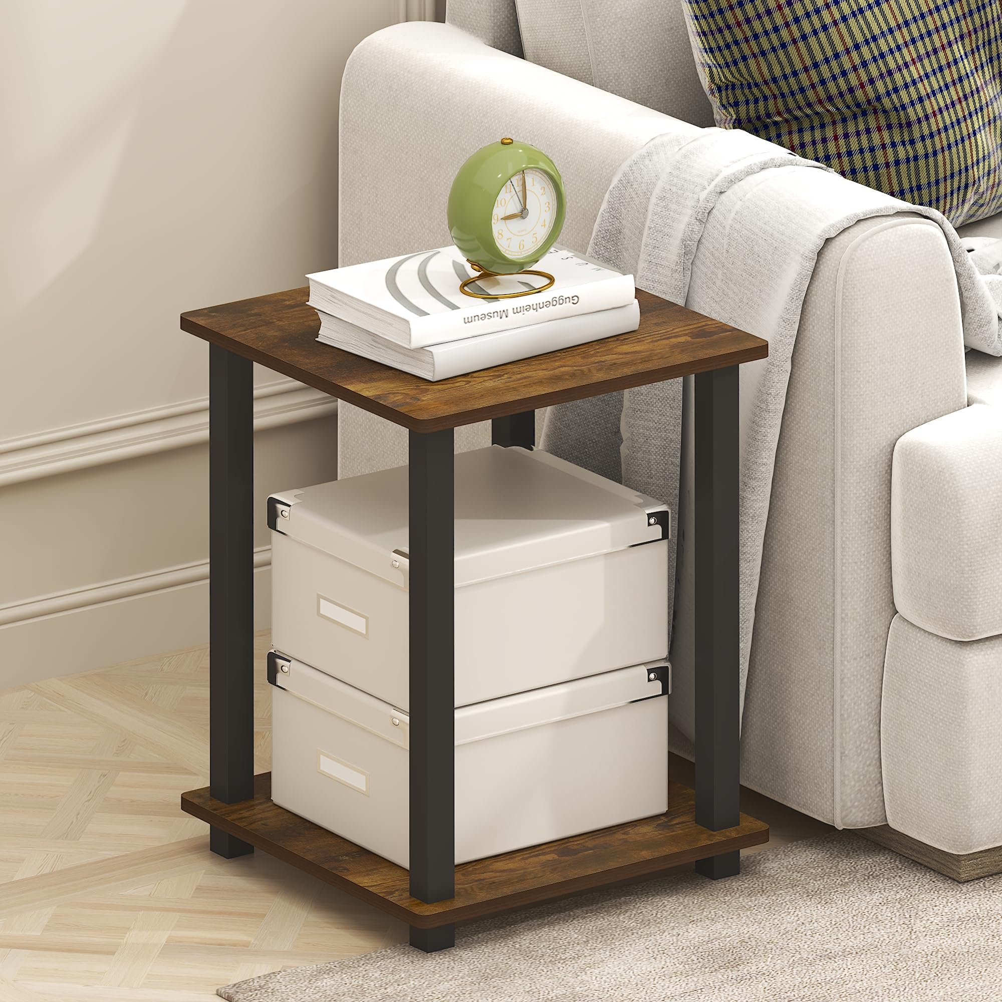 Furinno SIMPLISTIC Side Table Set of 2, End Table, Night Stand, Nightstand, Bedside Table, for Living Room, Bedroom, Amber Oak