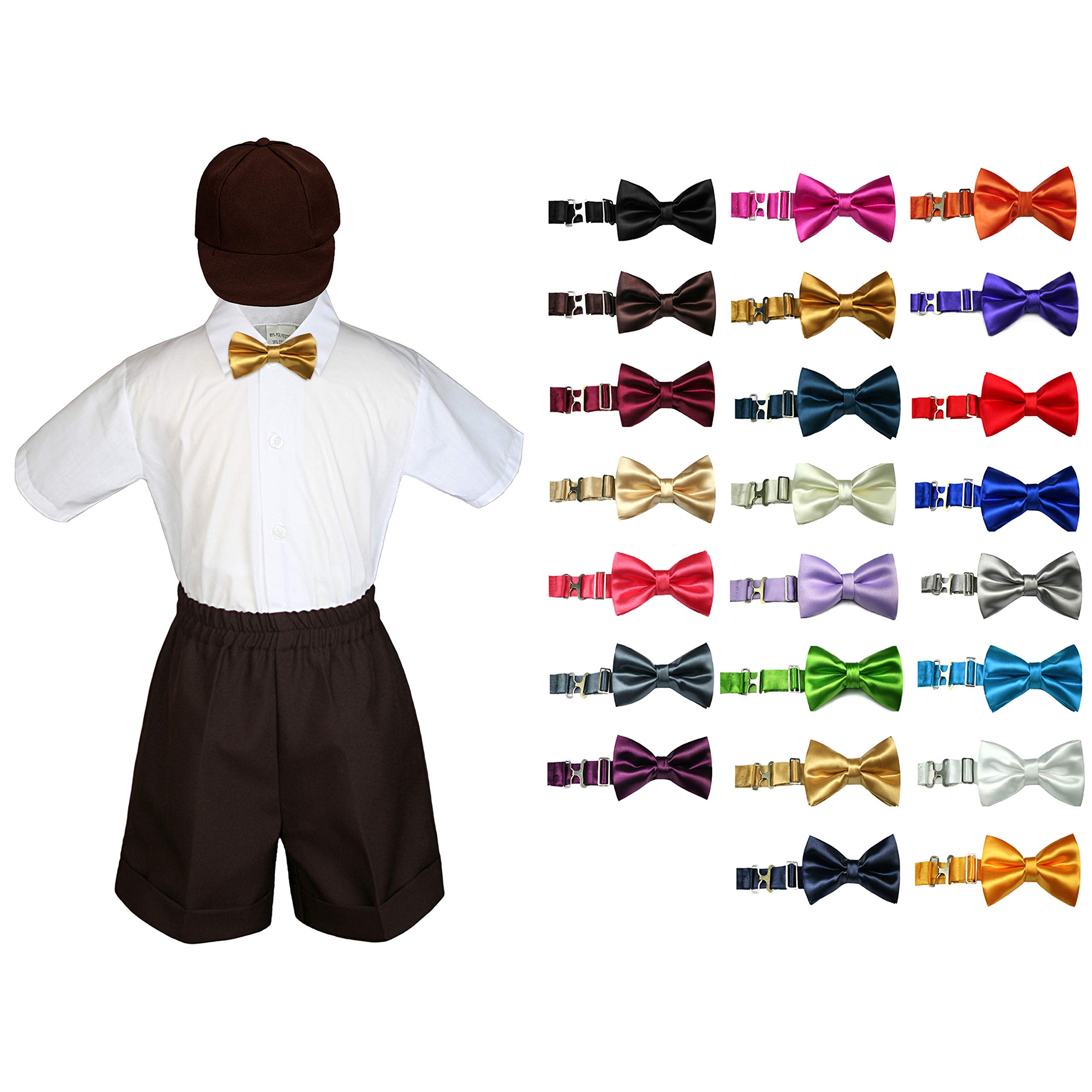 MILLTEX 4 Pieces Formal Party Wedding Color Satin Bow tie Shirt W/Hat Brown Shorts Set New Born Baby Boy Toddler Sm-4T (4T, Dark Gray)