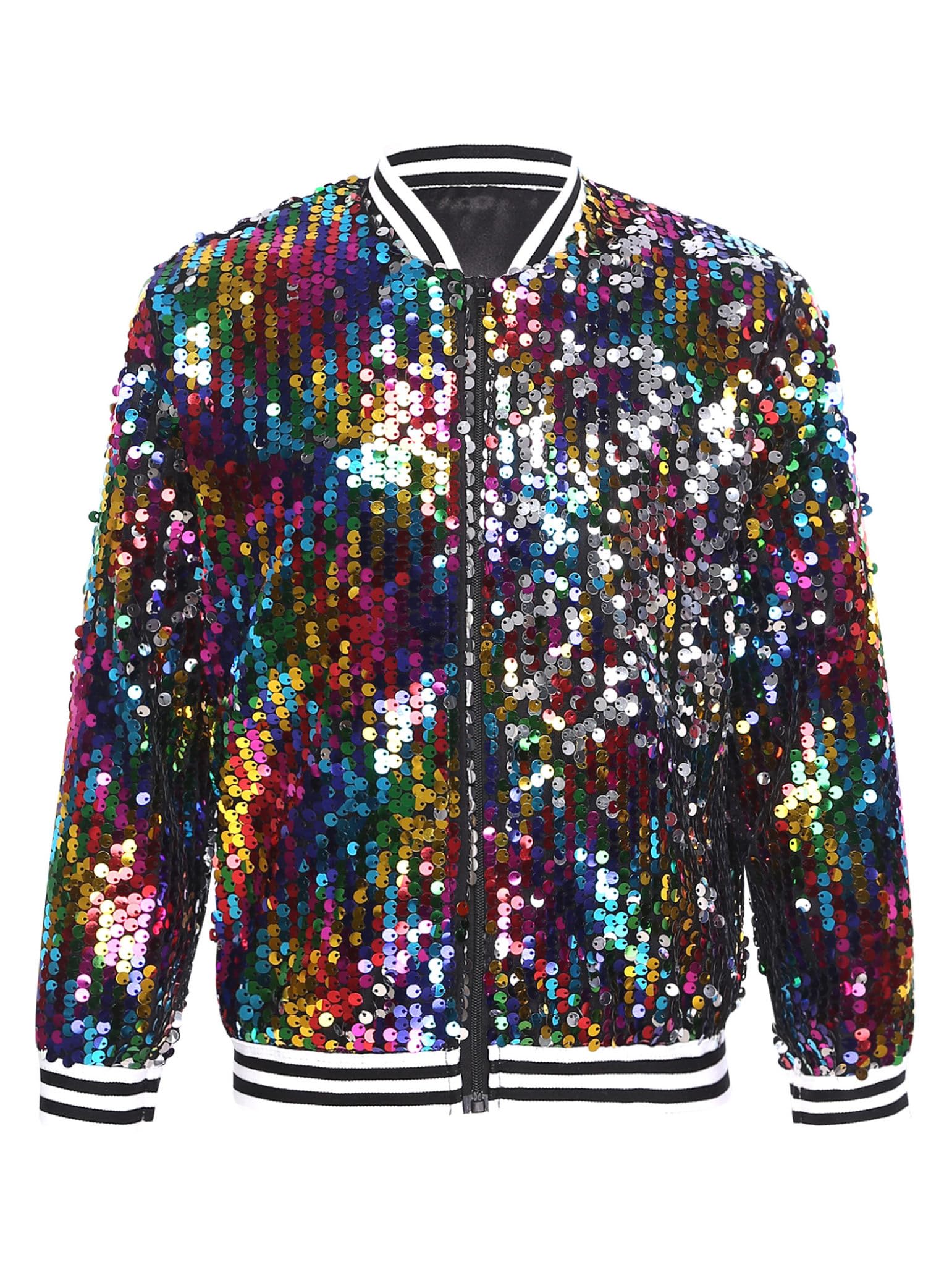 Enfants Filles Garçons Veste À Paillettes Veste Baseball Brillante Manches Longues Sport Métallisée Décontractée Tenue De Performance Pour Hip
