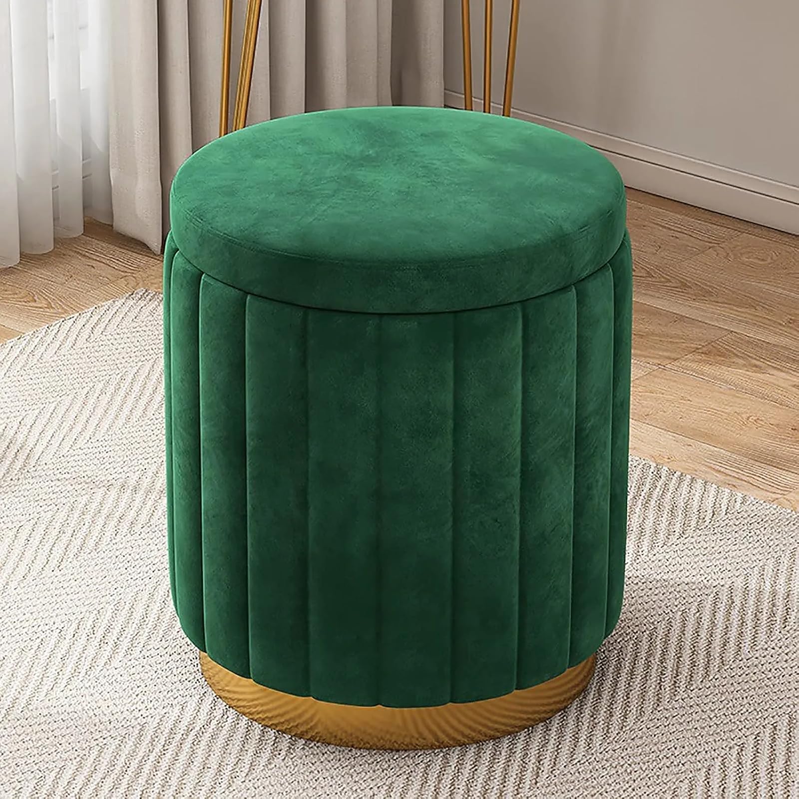 Tabouret de rangement rond en velours pour chambre et salon cosy