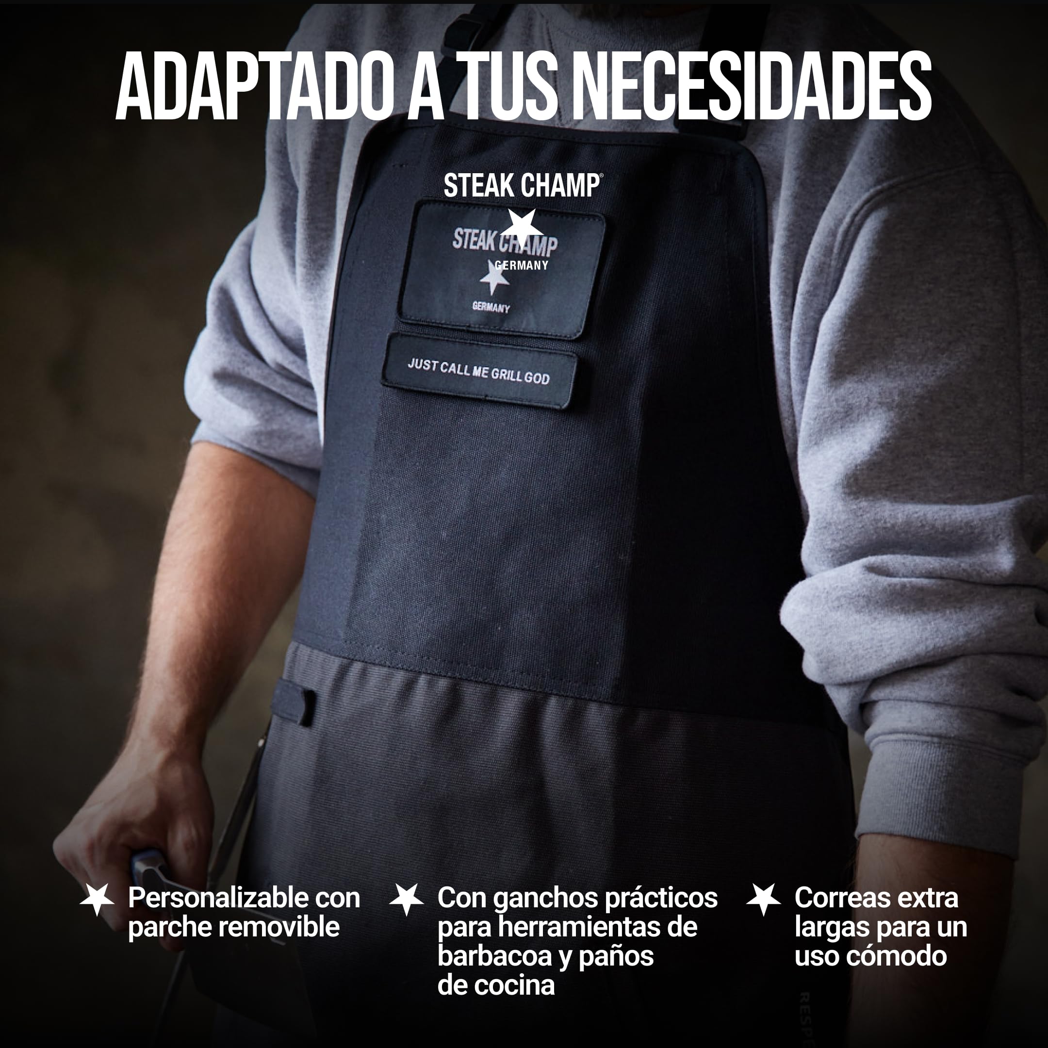 Steakchamp Delantal de Cocina y Barbacoa Delantal de Cocina y Barbacoa Robusto, Ajustable, con Revestimiento Repelente a la Suciedad y al Agua, Parche Personalizable