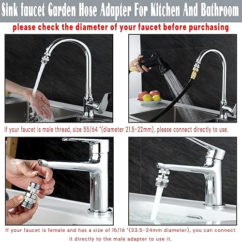 Miniatura 2 de Adaptador de grifo de fregadero de latón a manguera de jardín, kit adaptador de grifo Ceaeso con aireador, adaptador de manguera de fregadero