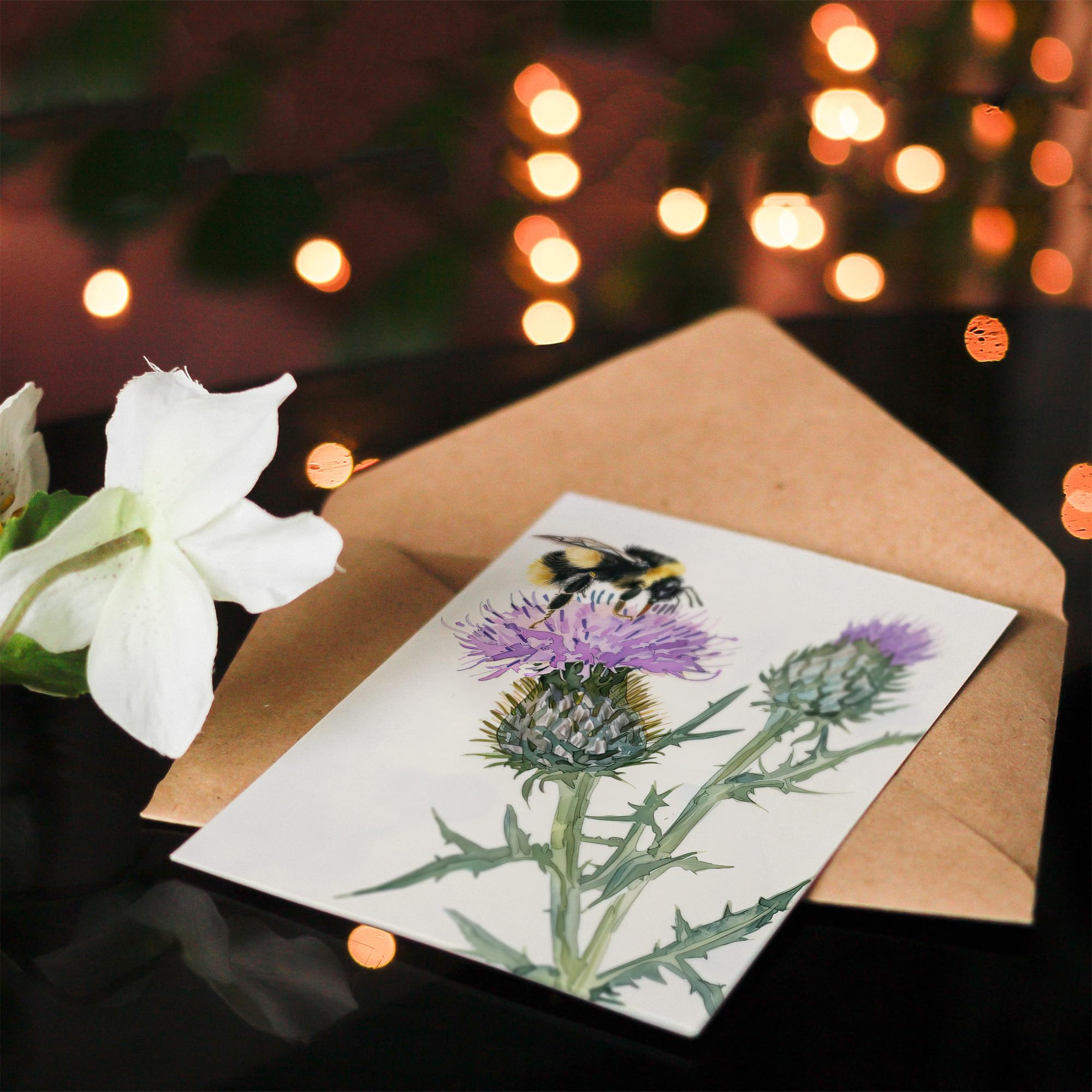 Artery8 Grußkarte 'Watercolour Bumblebee On Scottish Thistle' – Blanko Innen, 17,5x12,5 Cm, Mit Umschlag