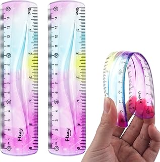 2 PCS 6 Inch Flexible Ruler, Bendable Plastic Ruler, Soft Bendable Gradient Colour Rulers with Centimeters and Inches for Student School Classroom Office Supplies