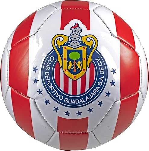 Icon Sports Group Chivas del Guadalajara - Balón de fútbol (talla 5, con licencia oficial), color blanco y rojo