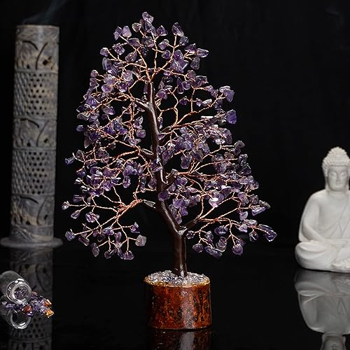Miniatura 5 de Crocon - Árbol del dinero con piedras preciosas de amatista, figura del feng shui bonsái balance de chakras, buena suerte, reiki, curación,