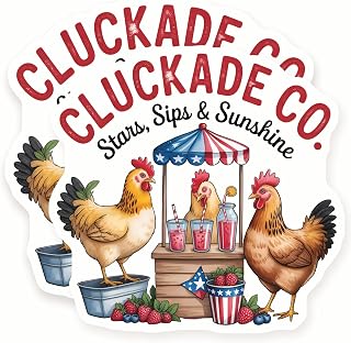 Cluckade Co Stickers - Chicken Smoothie Stand- Stars Sips Sunshine - 2 Pack - 5" Wide Design - Adheres to Laptops, Tumblers, and More - Made in The USA - AQS5518