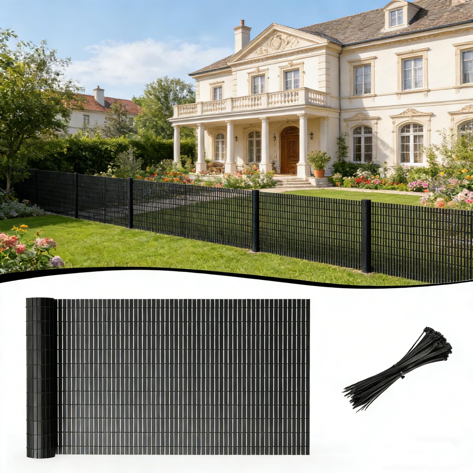 Canisse PVC anthracite 180x300 cm pour brise-vue de balcon