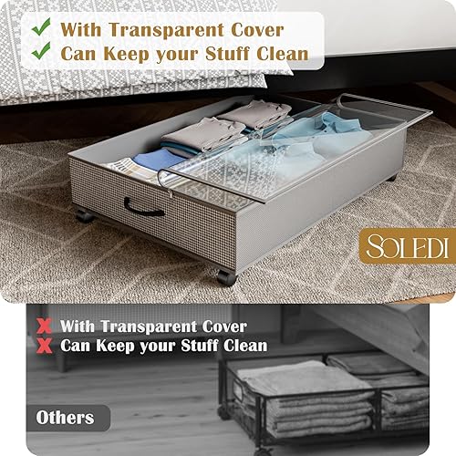 Miniatura 7 de SOELDI - Paquete de 2 contenedores de almacenamiento debajo de la cama con ruedas de 50 L x 2 unidades, contenedores de almacenamiento de zapatos