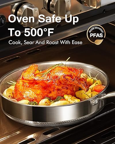 Miniatura 7 de Freidoras no eléctricas Híbridas Antiadherentes de 5.5 cuartos de galón con tapa de vidrio templado, mango que se mantiene fresco, apto para