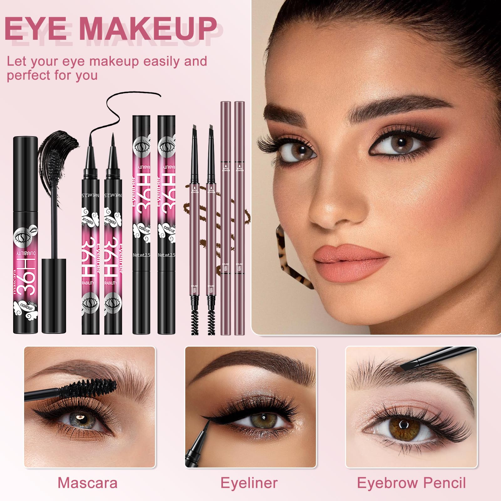 Set Maquillaje Mujer, Kit Maquillaje Profesional Completo, Estuche Regalo Maquillaje Adolescente con Paleta Sombras de Ojos Paleta de Corretores Contorno Fondo Mascara Brillo Labial Línea Ojos