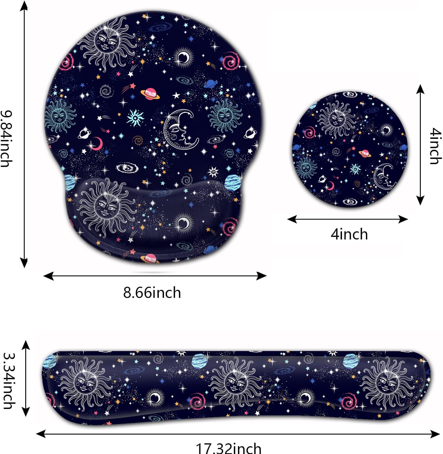 Ergonomic Mouse Pad Gel Wrist Support and Memory Foam Keyboard Wrist Rest Set, for Gaming Computer Office Laptop Easy Typing Wireless Mouse Mat,Galaxy Constellation Sun Moon Cosmic Office Desk Pad