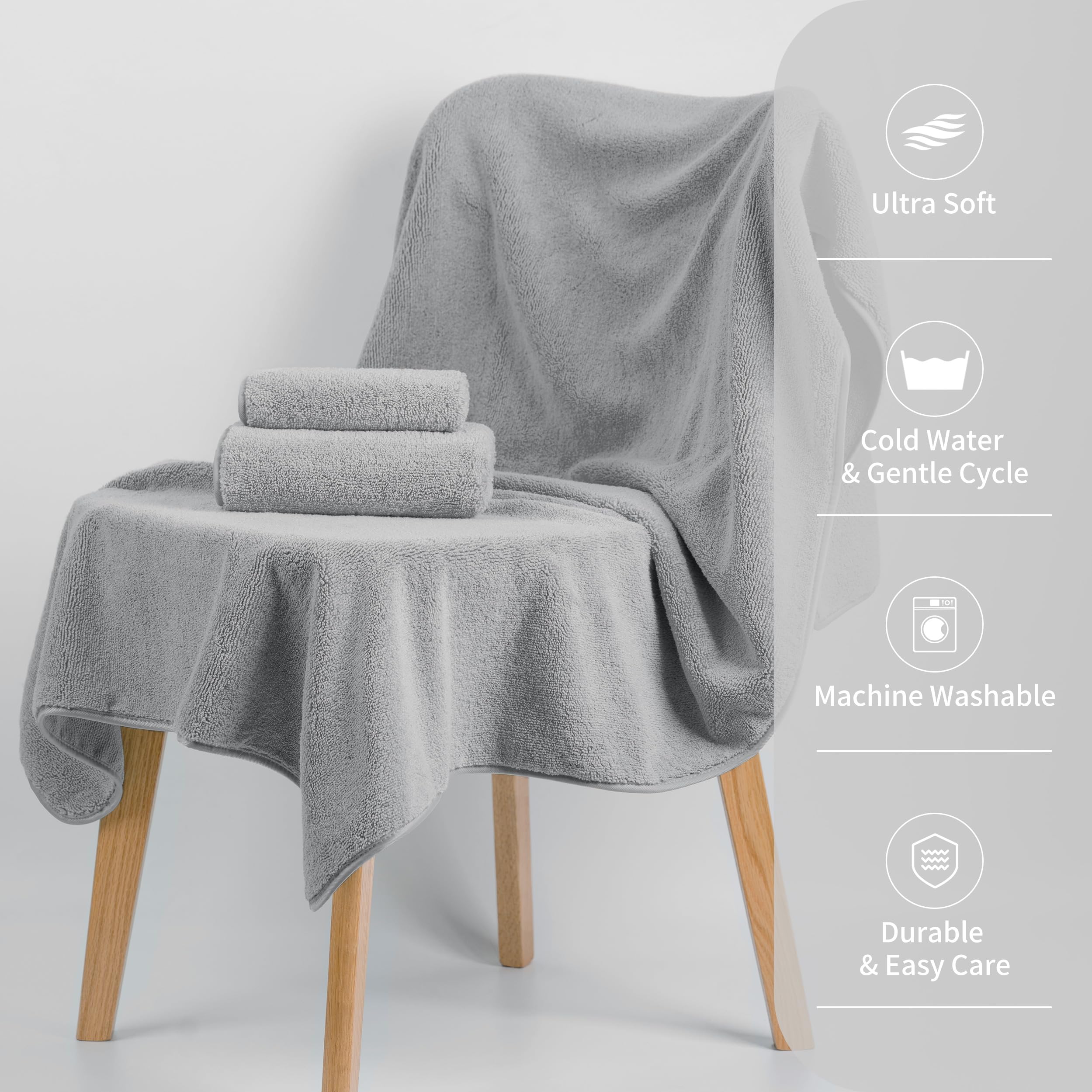 MICROFI Juego de toallas de baño de microfibra, 3 piezas, de gran tamaño, de secado rápido, sin pelusas, incluye toallas para cuerpo, manos y cara