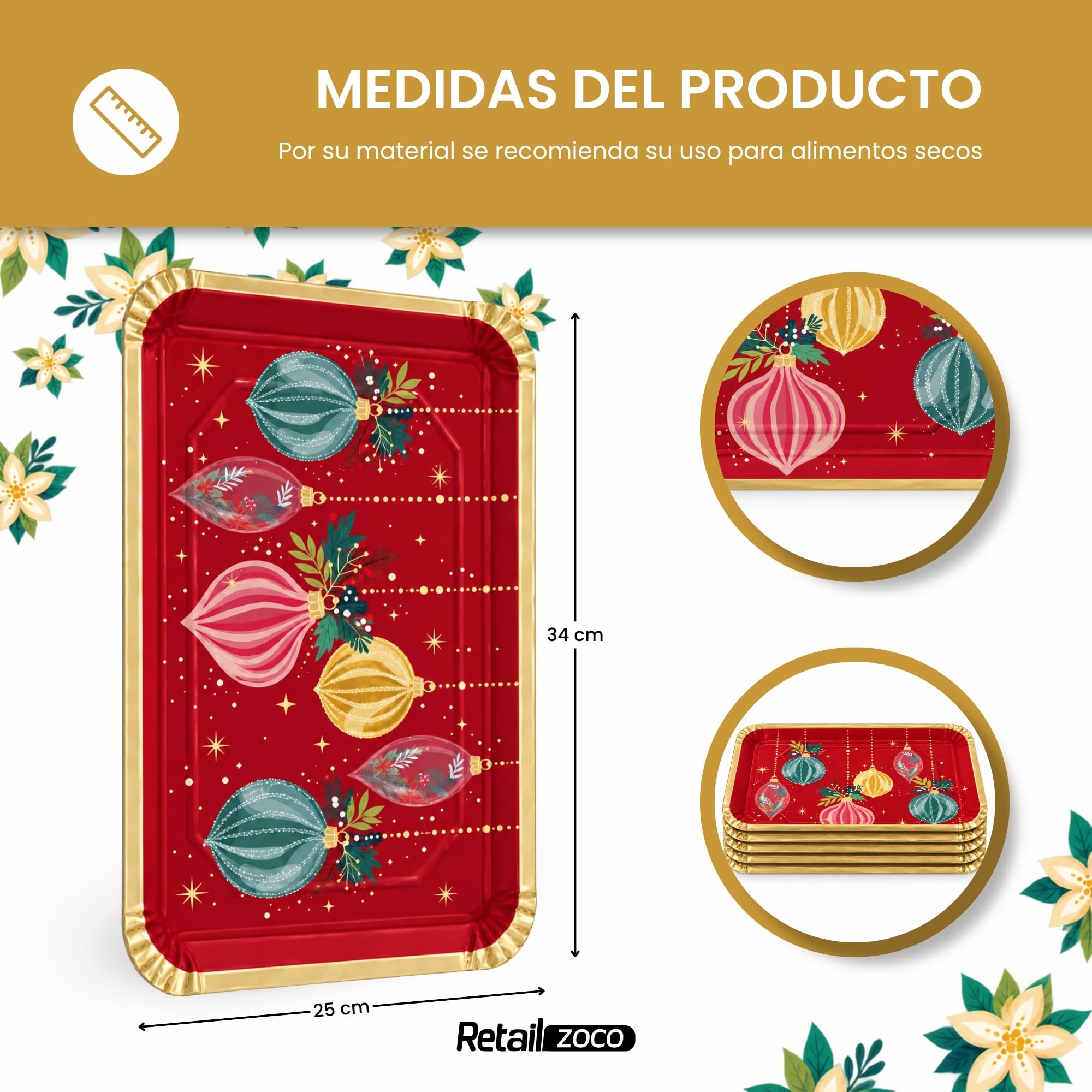 Bandejas de Cartón para Servir, Diseño Navidad, 6 Unidades - imagen 4