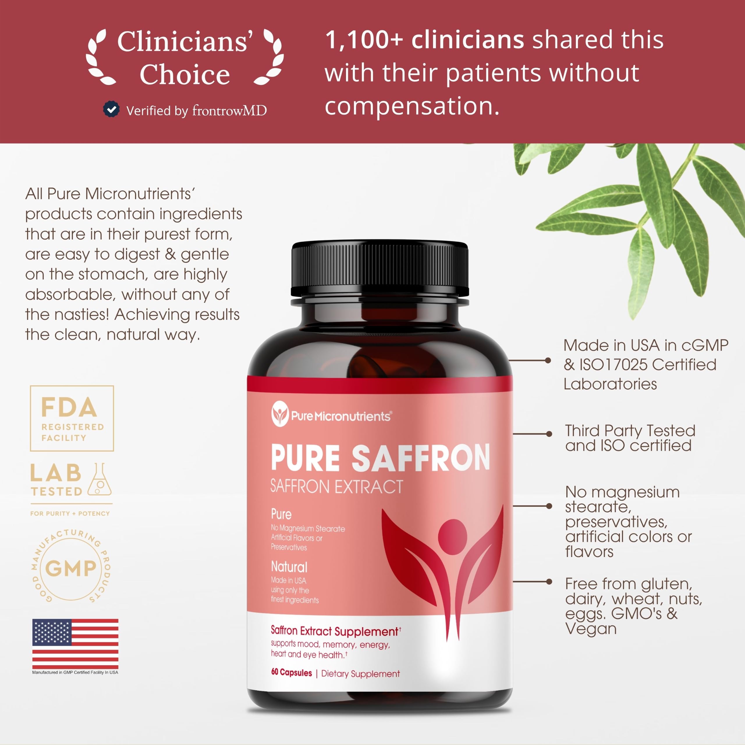 Saffron Supplement, 100% Pure Saffron Extract Capsules, Mood & Energy — Amazon image 2