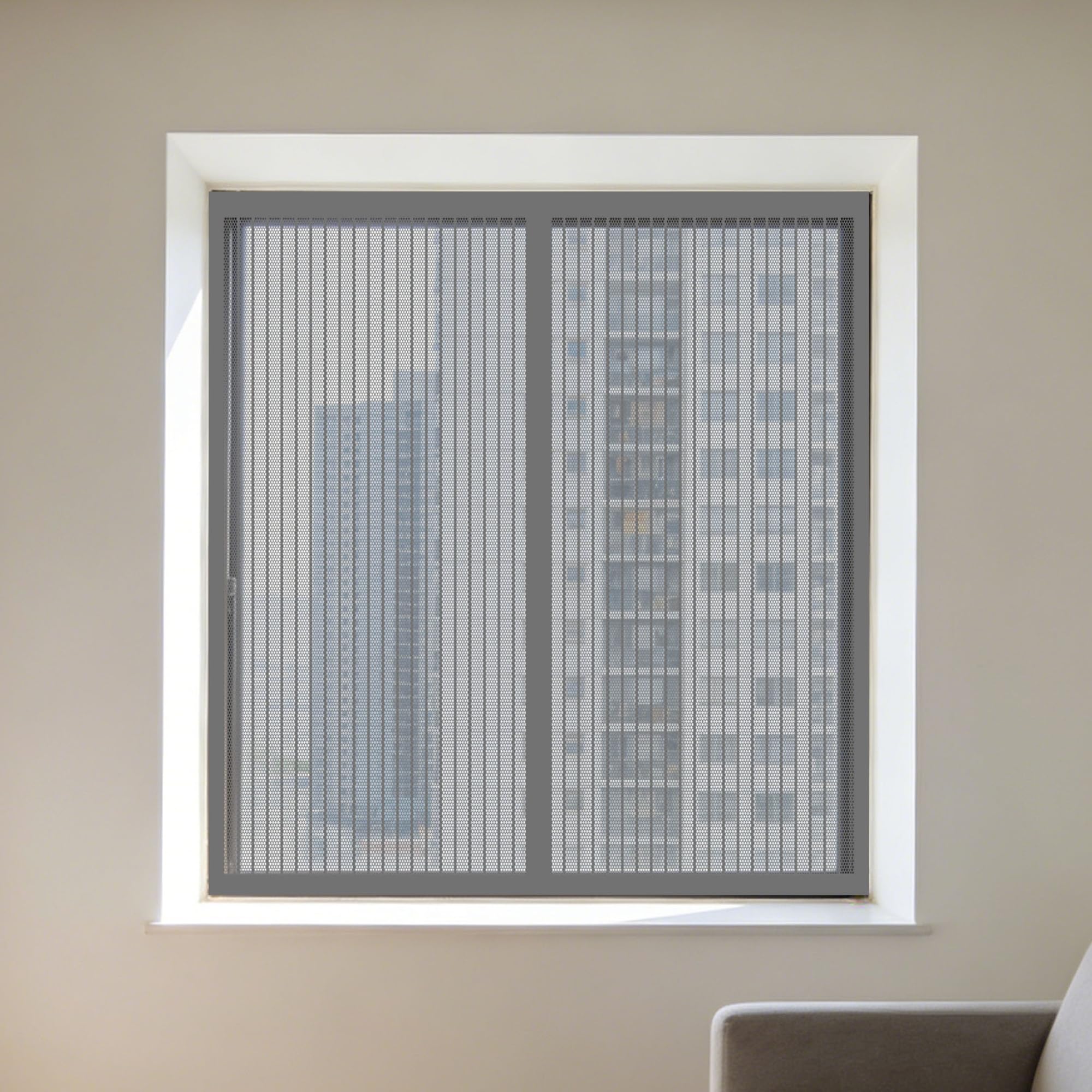 DIY Adjustable Magnetic Fly Screen 165 x 145 cm with Selfadhesive No Drilling Fly Screen for Windows Custom Size for Living Room Bedroom Offfice, Grey