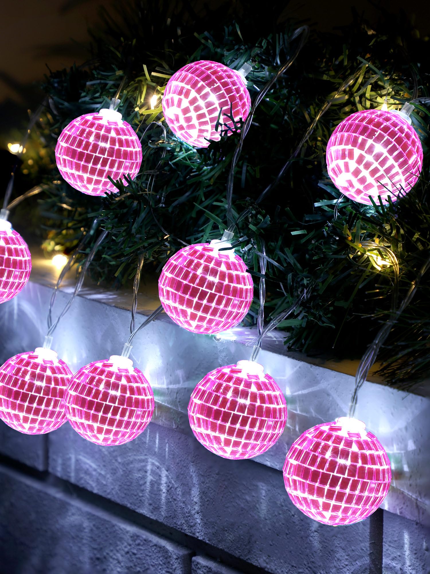 BBTO 10/20 LED Disco Ball String Lights, 1.57 Inch, Rose Pink