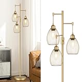 Torondo Dimmable Floor Lamp, Industrial Floor Lamps for Living Room, Gold Tree Lamp Standing Lamp Tall Lamps with 3 Elegant Teardrop Cage Head & 800 Lumens LED Bulbs for Living Room Bedroom Office