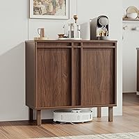 Scoctcoc Walnut Sideboard Buffet Cabinet with 2 Doors & Adjustable Shelves - Mid-Century Storage for Kitchen, Living Room, Entryway