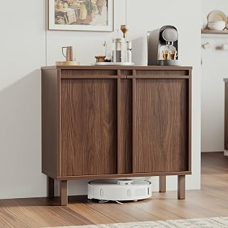 Scoctcoc Walnut Sideboard Buffet Cabinet with 2 Doors & Adjustable Shelves - Mid-Century Storage for Kitchen, Living Room, Entryway