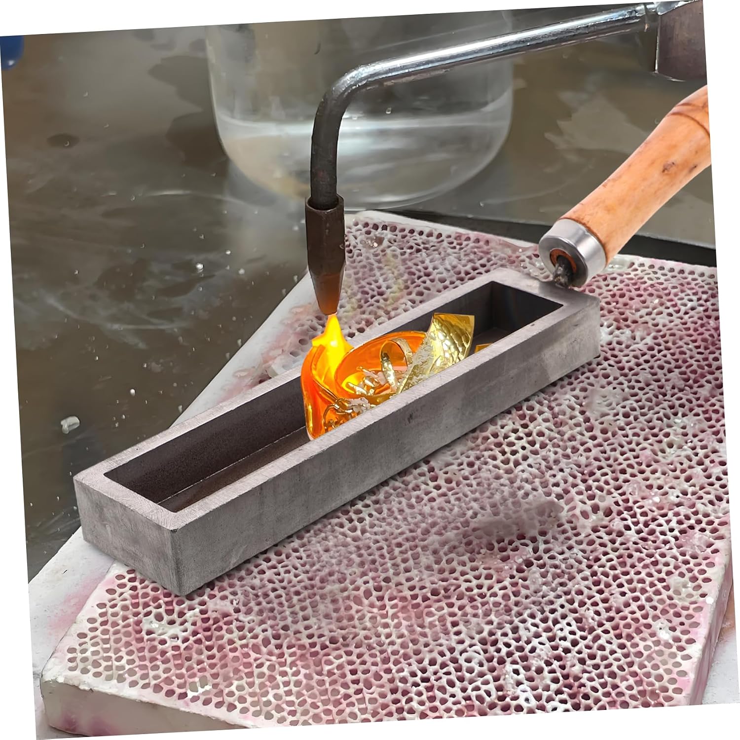 SEWOART Elegant Wooden Handle Bar Mold for Melting and Casting Gold Jewelry Even Heating Oil Groove Design for Precision Complete Goldsmith Tools for DIY Crafting