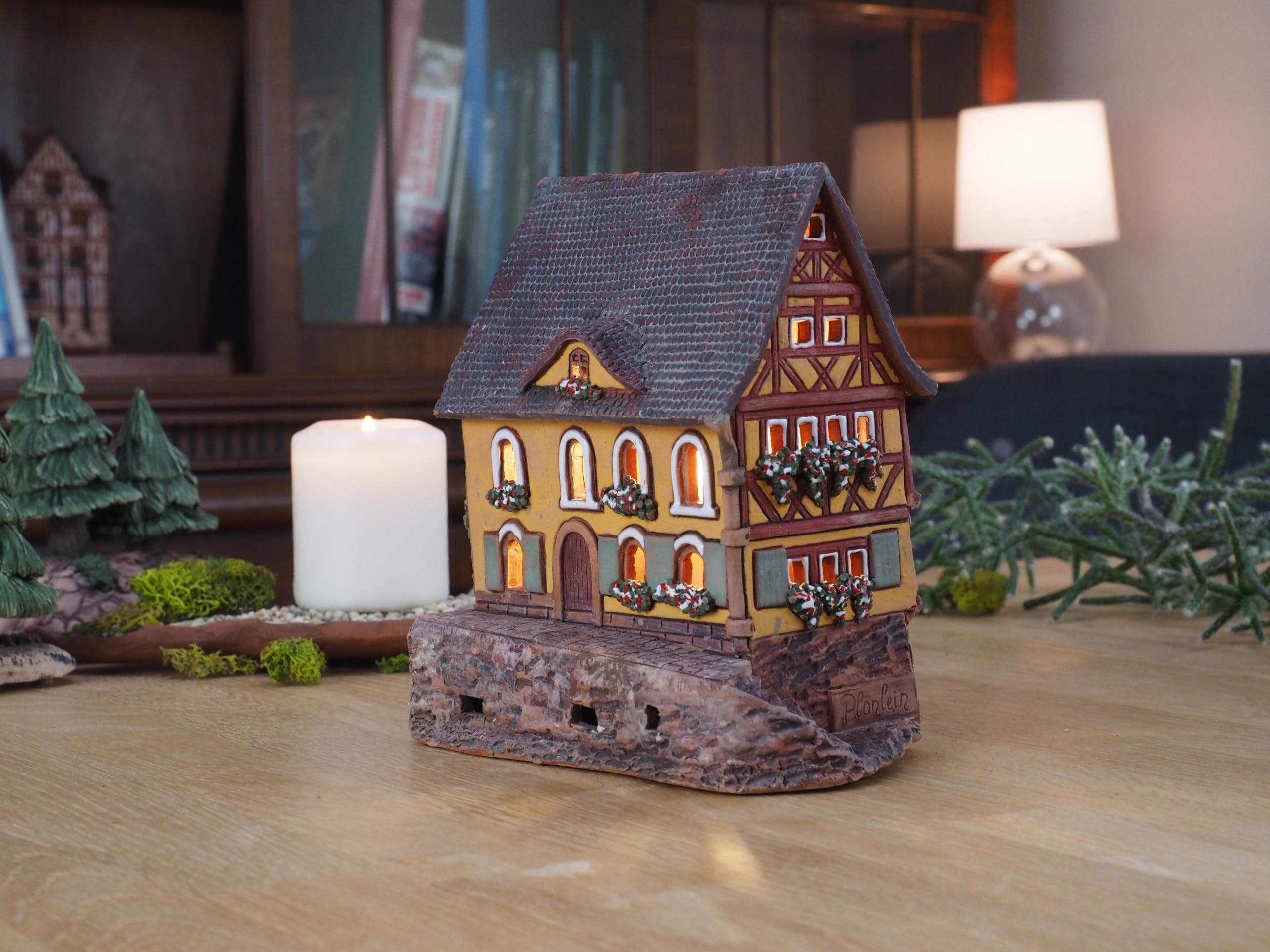 Aroma Lichthaus Keramik Weihnachtshaus, Lichthäuser Weihnachtsdorf, Teelichthaus, Handarbeit Künstlerisches Nachbildung Miniatur, Historisches Haus Plönlein in Rothenburg, Deutschland, C260AR