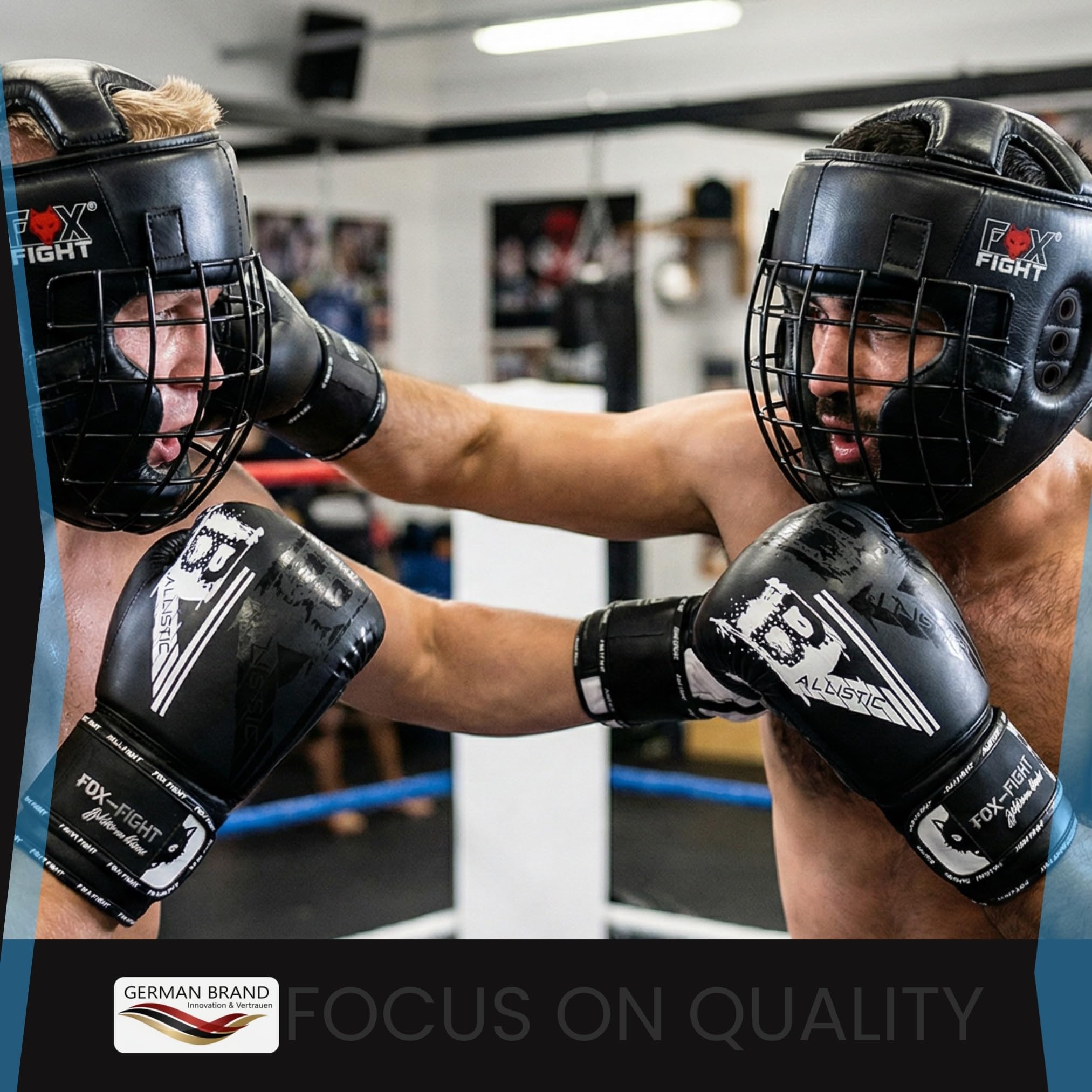 FOX-FIGHT Casque de boxe en cuir véritable avec grille en métal - Pour arts martiaux, MMA, boxe, kickboxing et sparring