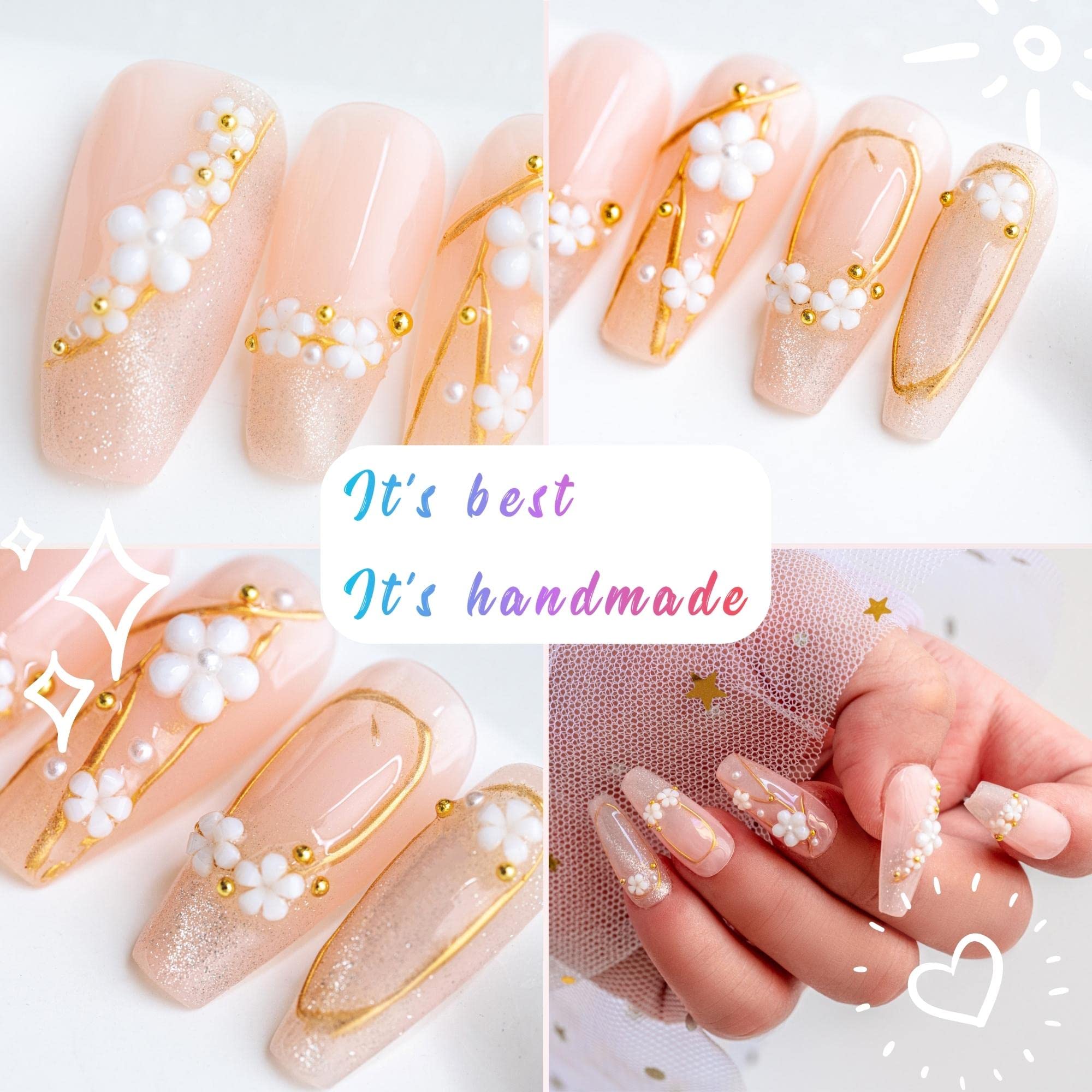 Sun&Beam Nails Handmade Press On Nails Medium Almond Light Pink Pearl Shell Glossy 10 Pieces Reusable for Everyday Wear and Special Occasions (#010 M) - Image 2