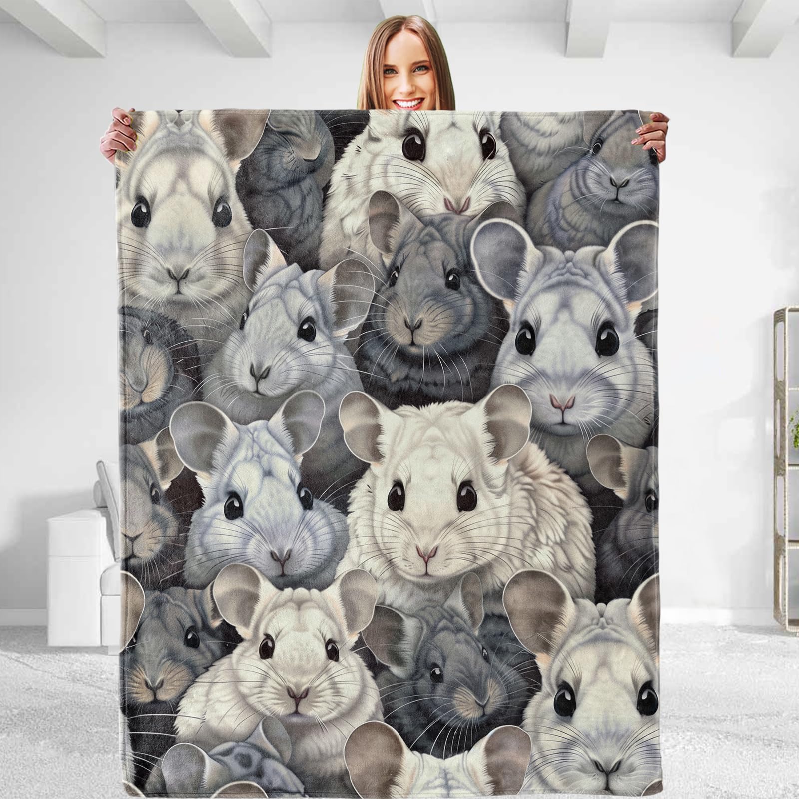 Funny Chinchilla Throw Blanket - Soft Plush, Lightweight, Warm, Fuzzy Flannel Blanket for Couch, Sofa, Travel, Outdoor - Perfect Comfy Gift for All