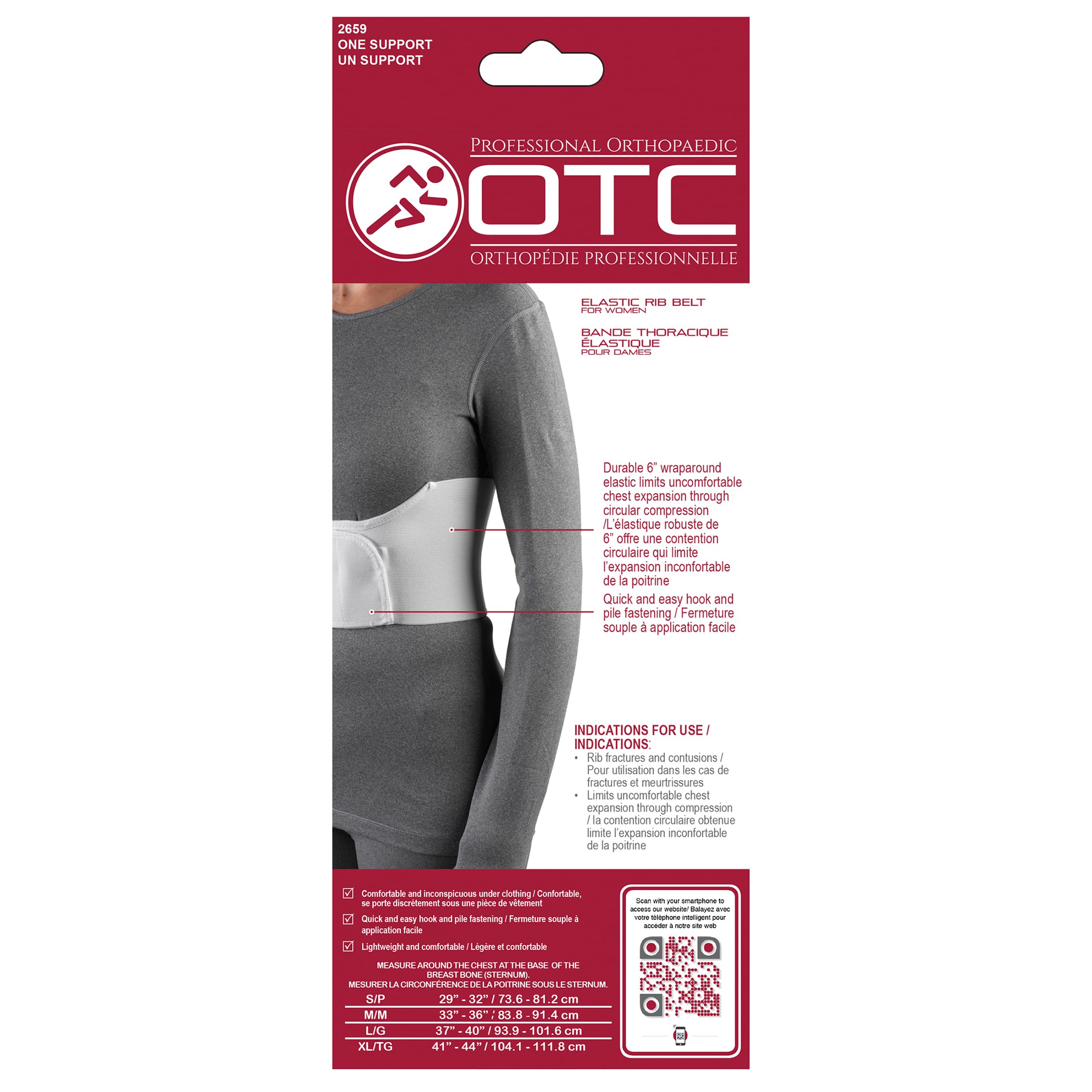 OTC Rib Belt for Women, 6-Inch Elastic Chest Panel, Universally Adjustable
