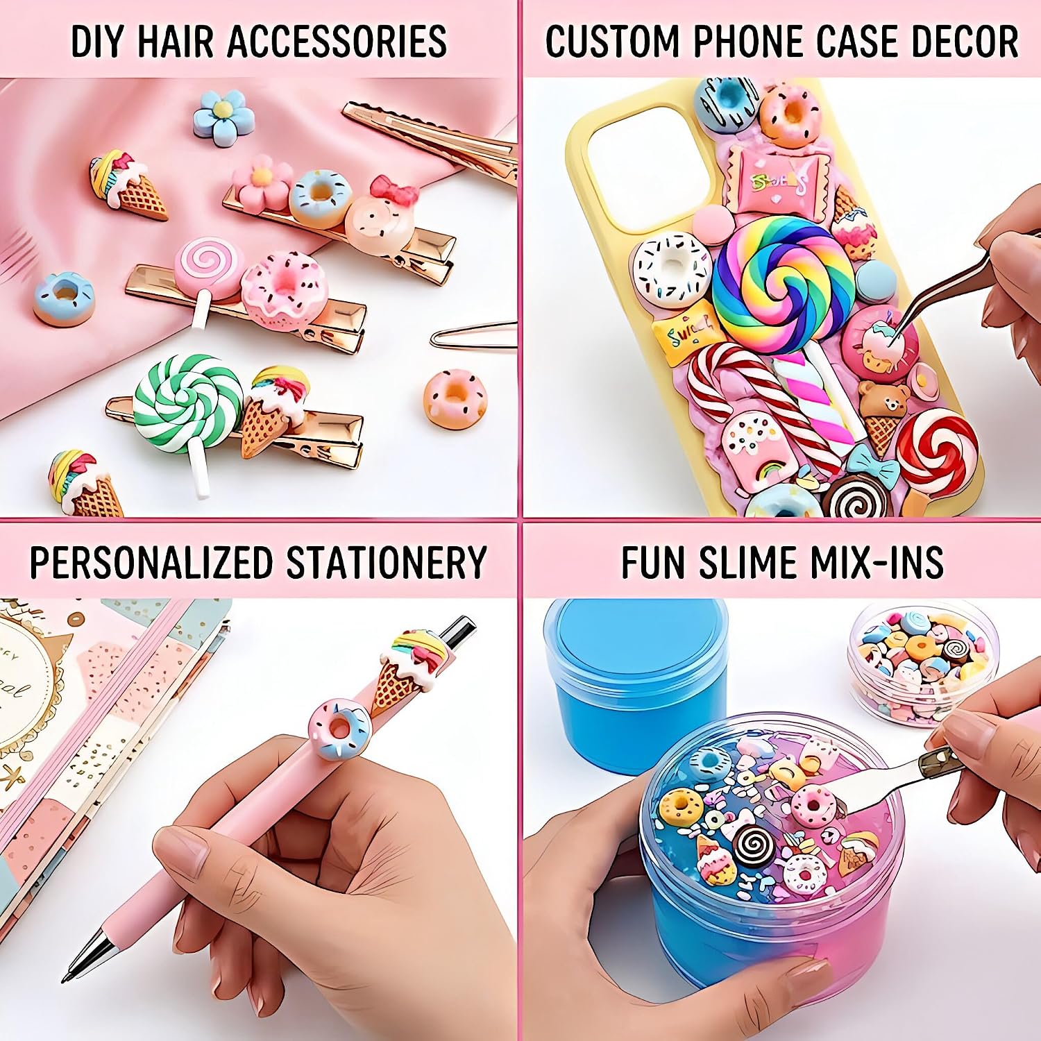 120Pcs Mixed Colors Cute Candy Slime Charms, Random Flatback Resin Fake Candy Charms Bulk for DIY Crafts, Embellishments for Phone Cases, Hair Clips & Scrapbooking Decor