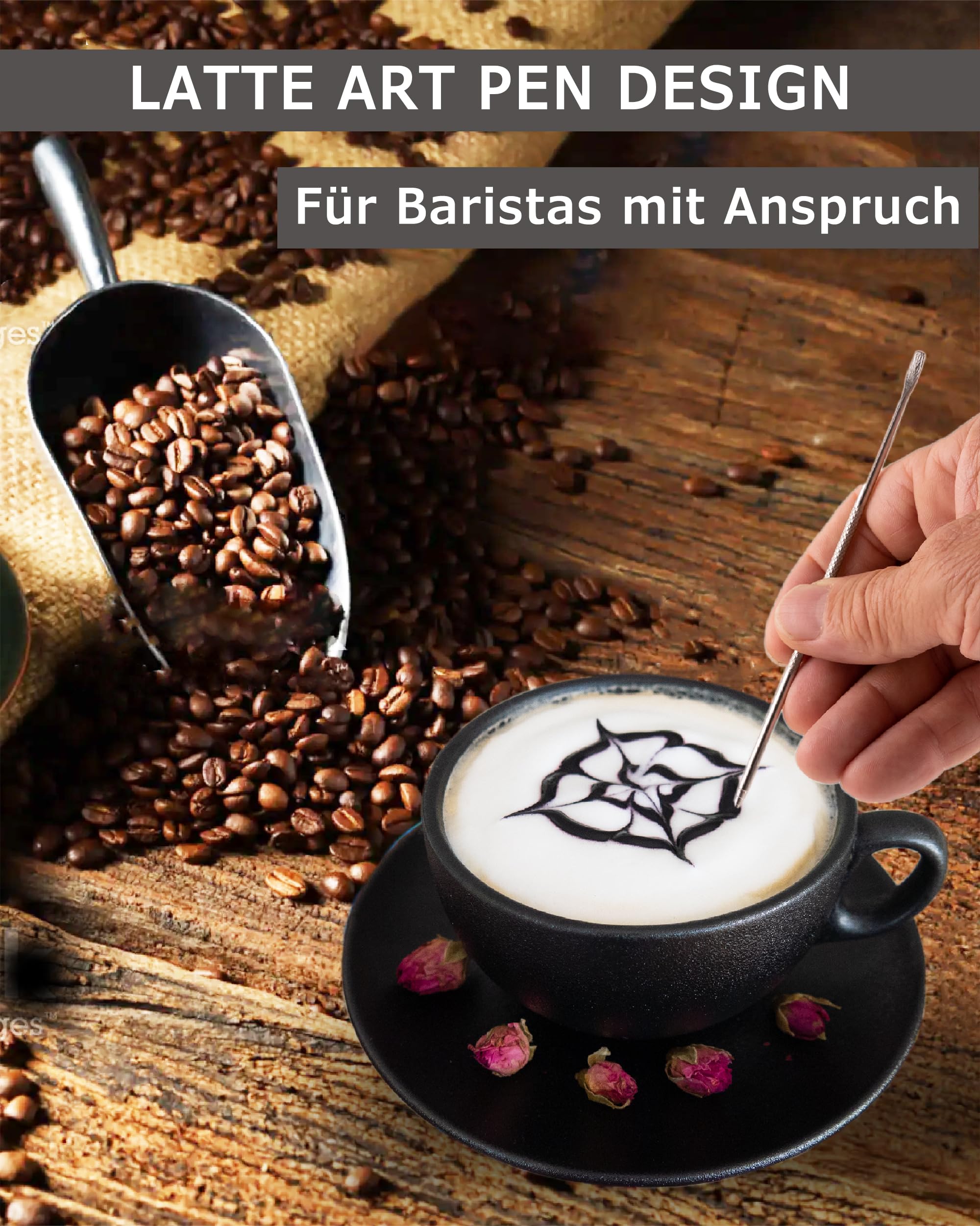 Barista Milchkännchen Edelstahl weiß 600ml (auch 350ml) inkl. Latte Art Stift/Milchschaumkännchen in Geschenkbox