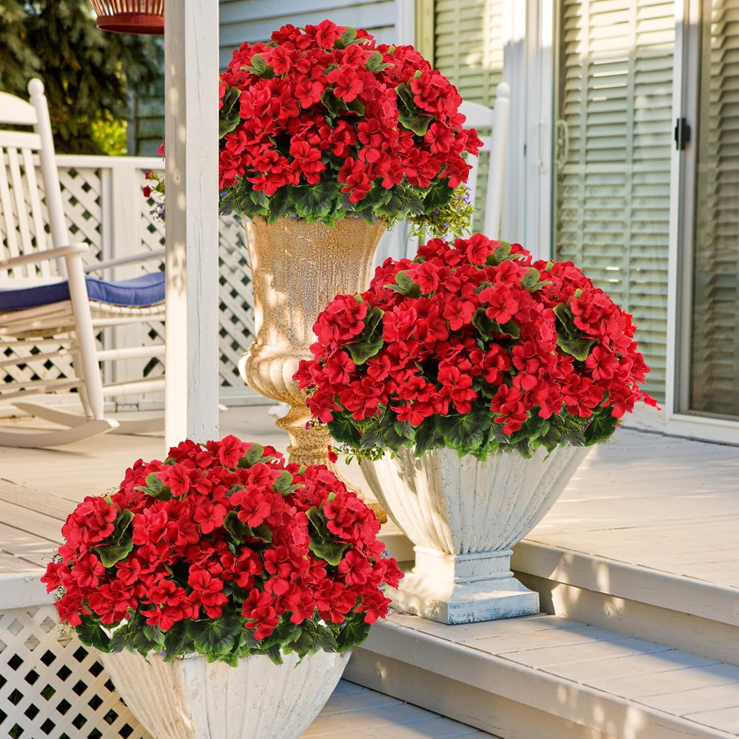 3PCS Artificial Geranium Flowers for Outdoors 18" Silk Red Flowers Faux Geraniums Spring Decor UV Resistant Fake Flowers Garden Plants for Home Garden Porch Planter Wedding Table Decor - Image 4