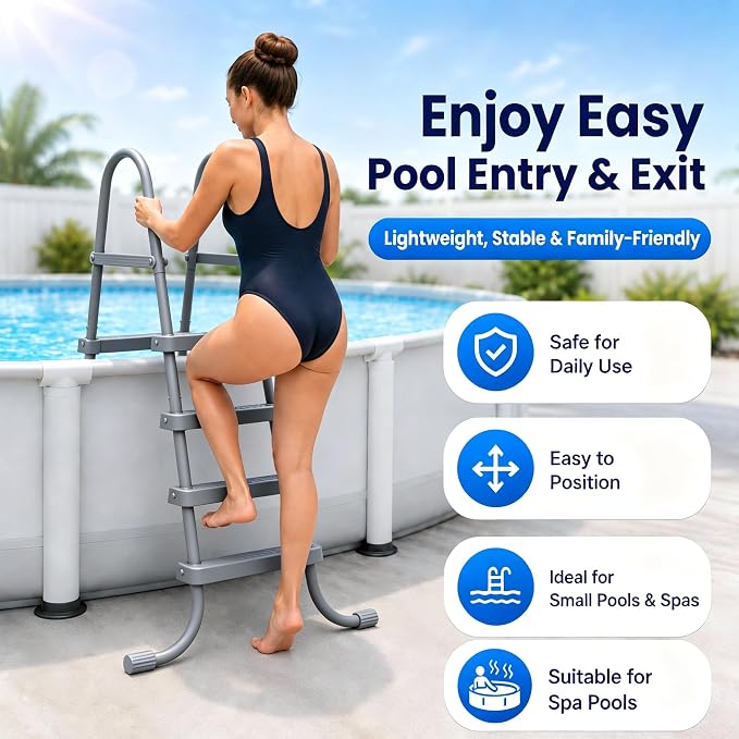 Escalera para piscina de 4 peldaños y estructura de acero 52" miniatura 6