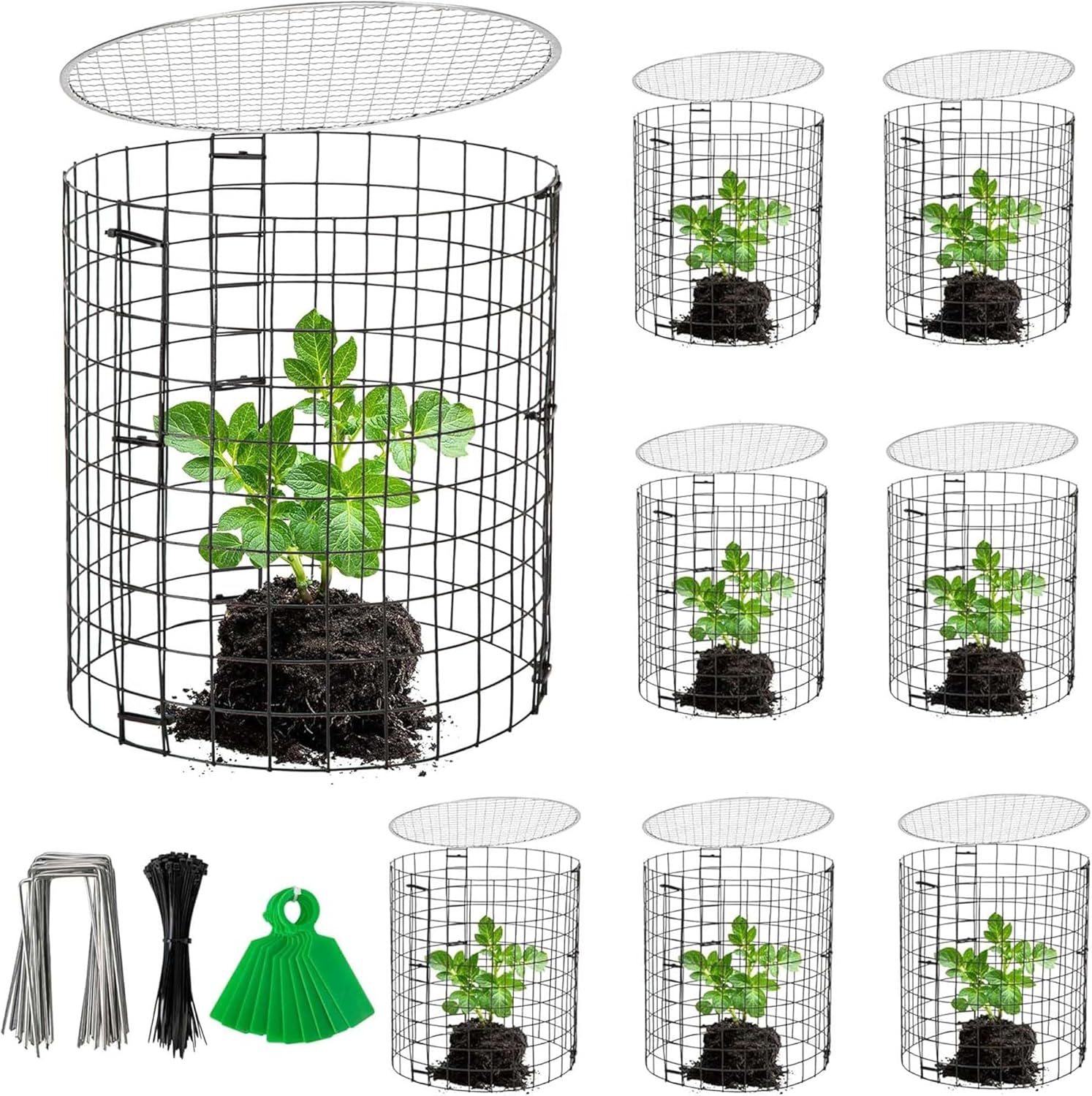 Adnee 8 Pack Wire Plant Protector with Cover-12″ x 11″ Detachable Plant Protector Metal Plant Cages-Garden Plant Cages for Flower Vegetable to Keep Animals Out